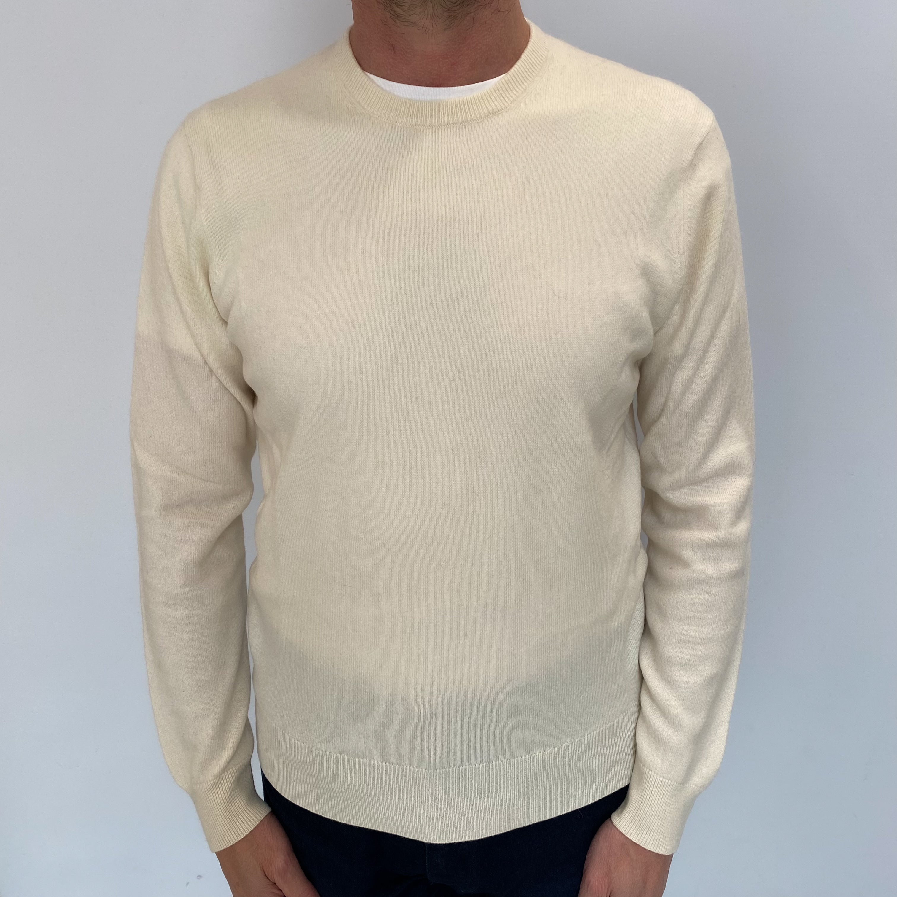 Men's Winter White Cashmere Crew Neck Jumper Small
