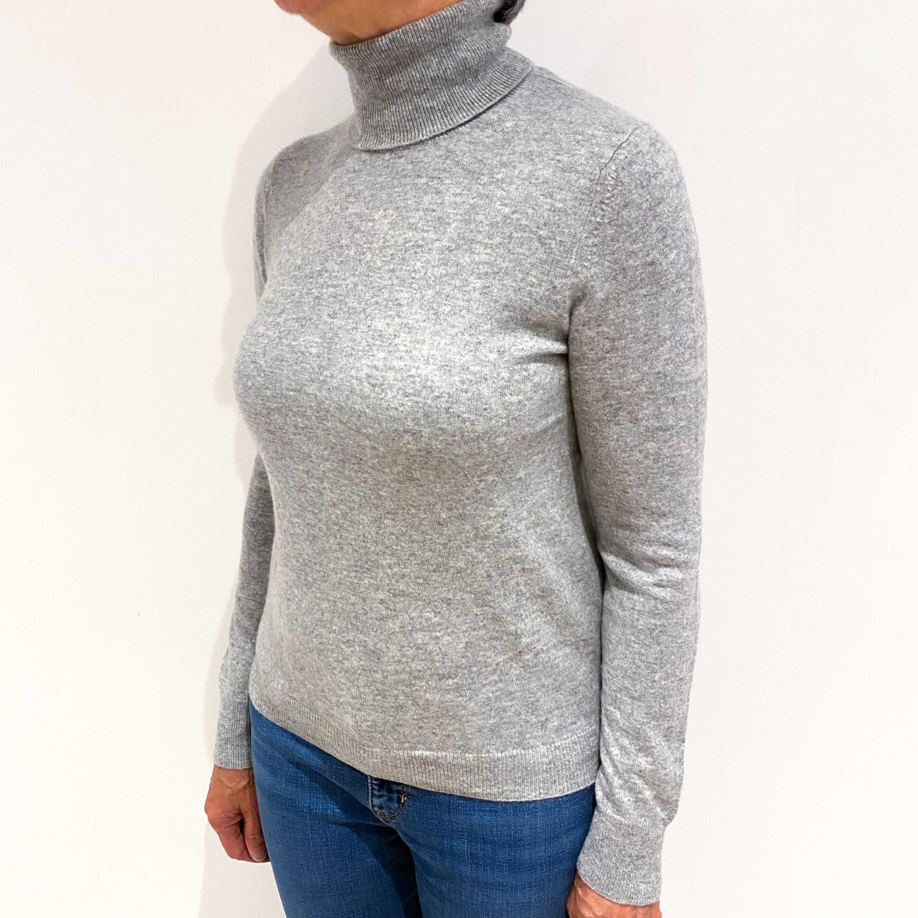 Smoke Grey Cashmere Polo Neck Jumper Medium