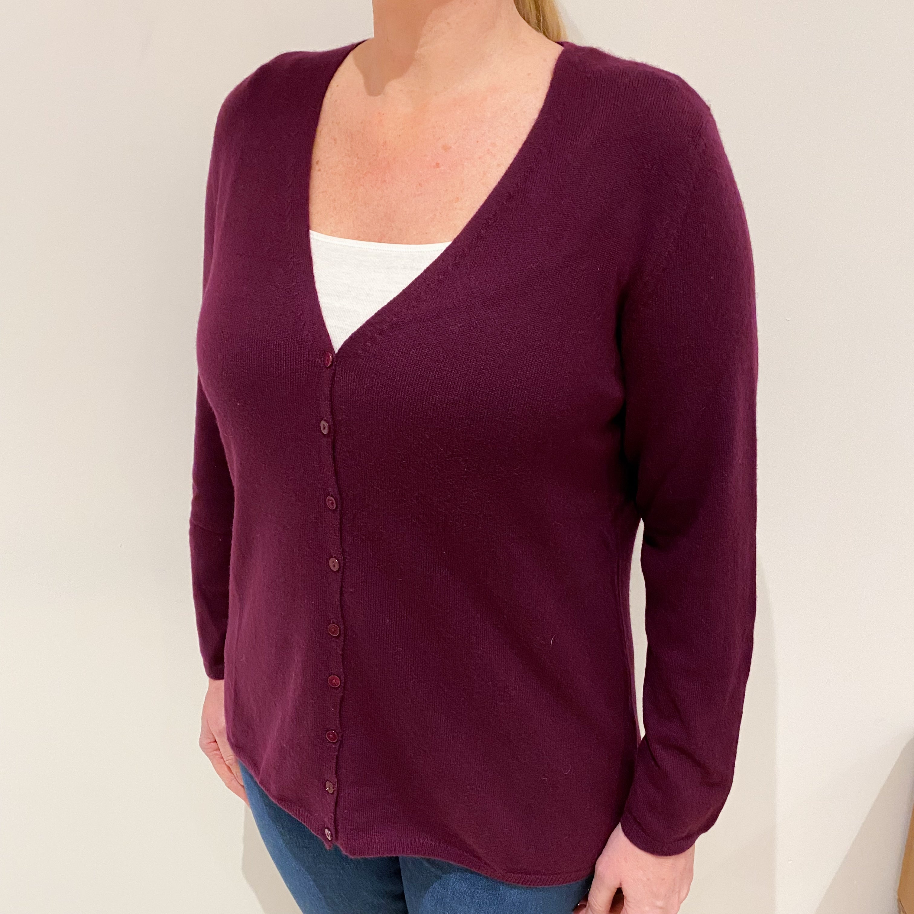 Mulberry Purple Cashmere V-Neck Cardigan Large