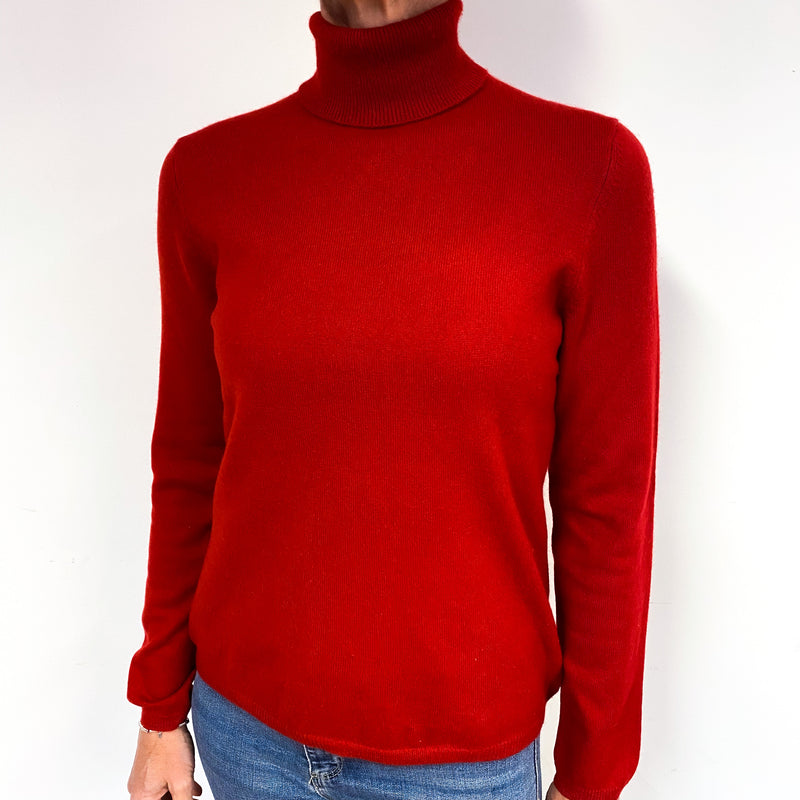 Post Box Red Cashmere Polo Neck Jumper Medium
