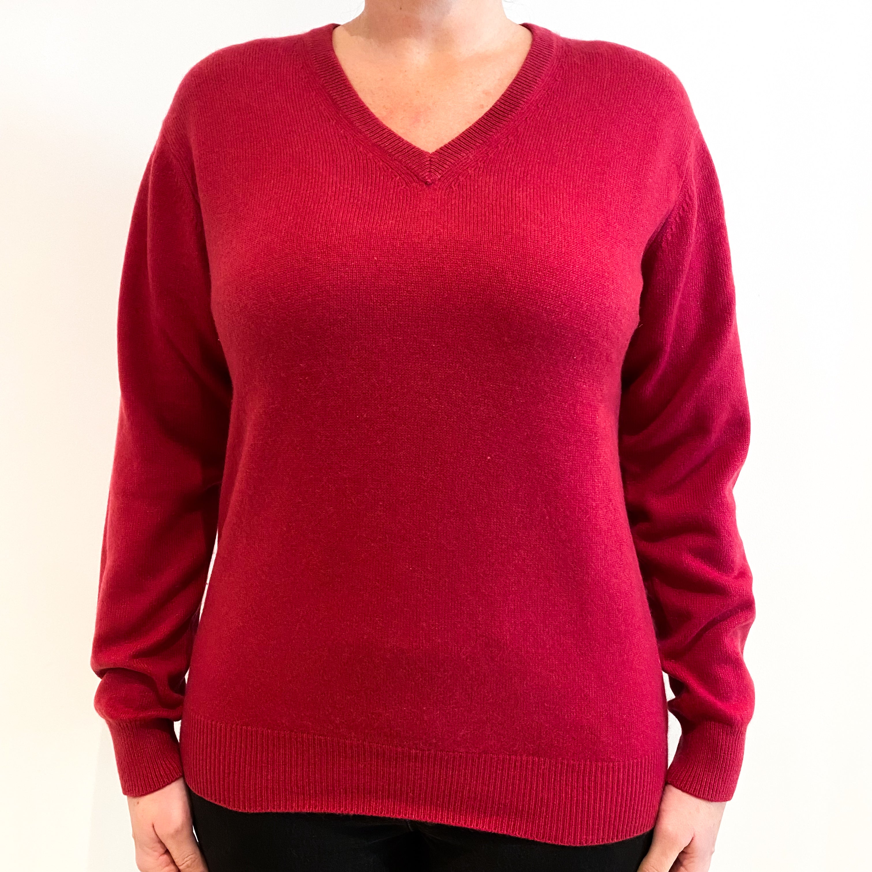 Ruby Pink Cashmere V-Neck Jumper Large