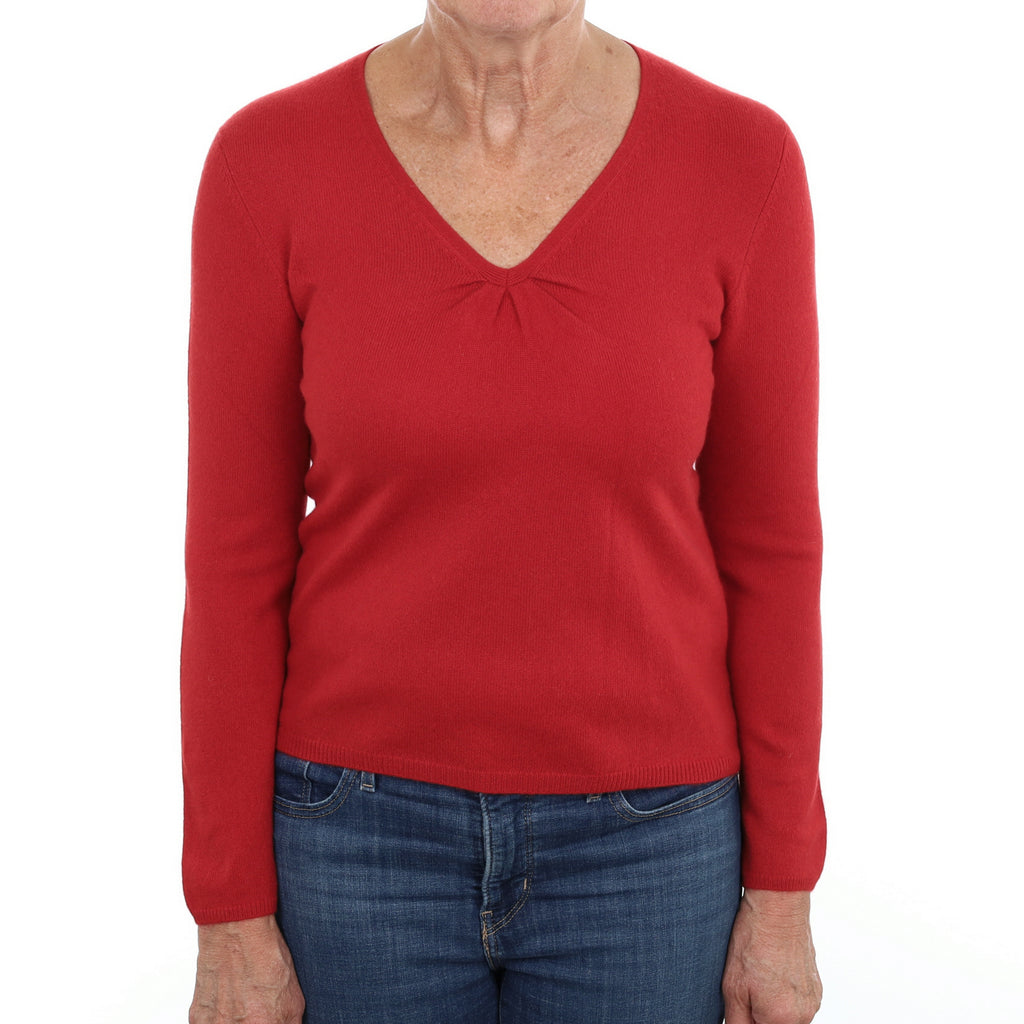 Scarlet Red Cashmere V Neck Jumper Medium