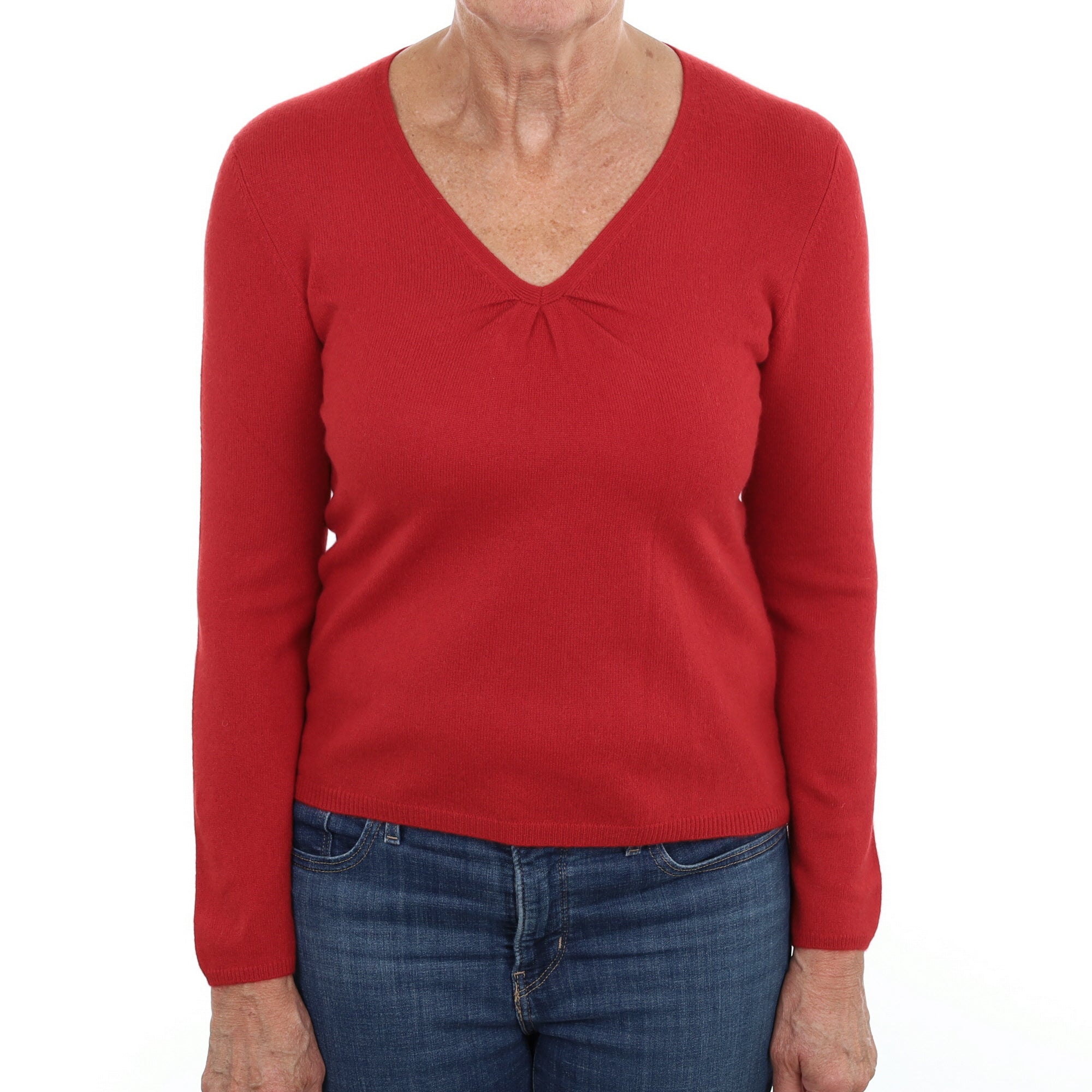 Scarlet Red Cashmere V Neck Jumper Medium