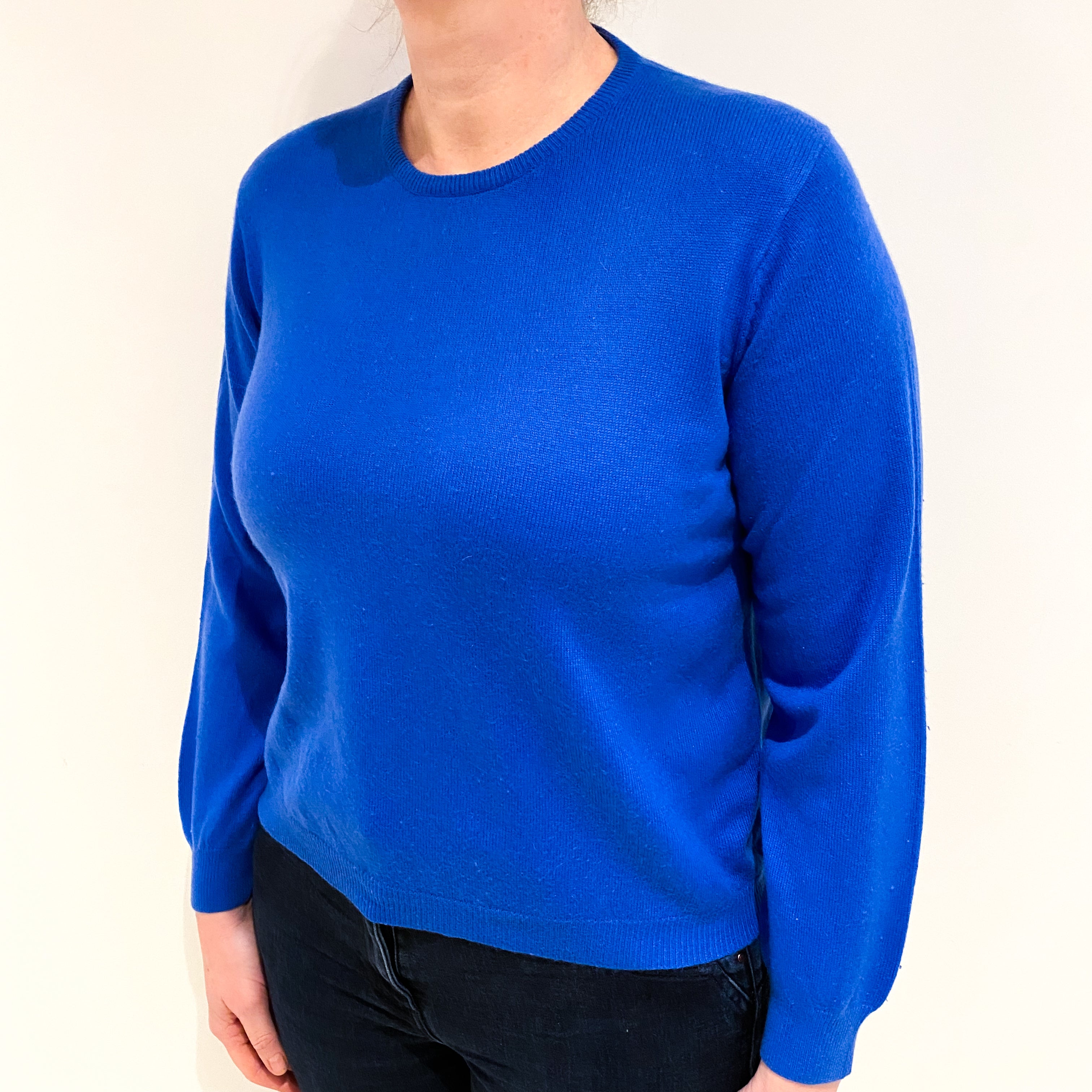 Azure Blue Cashmere Crew Neck Jumper Large