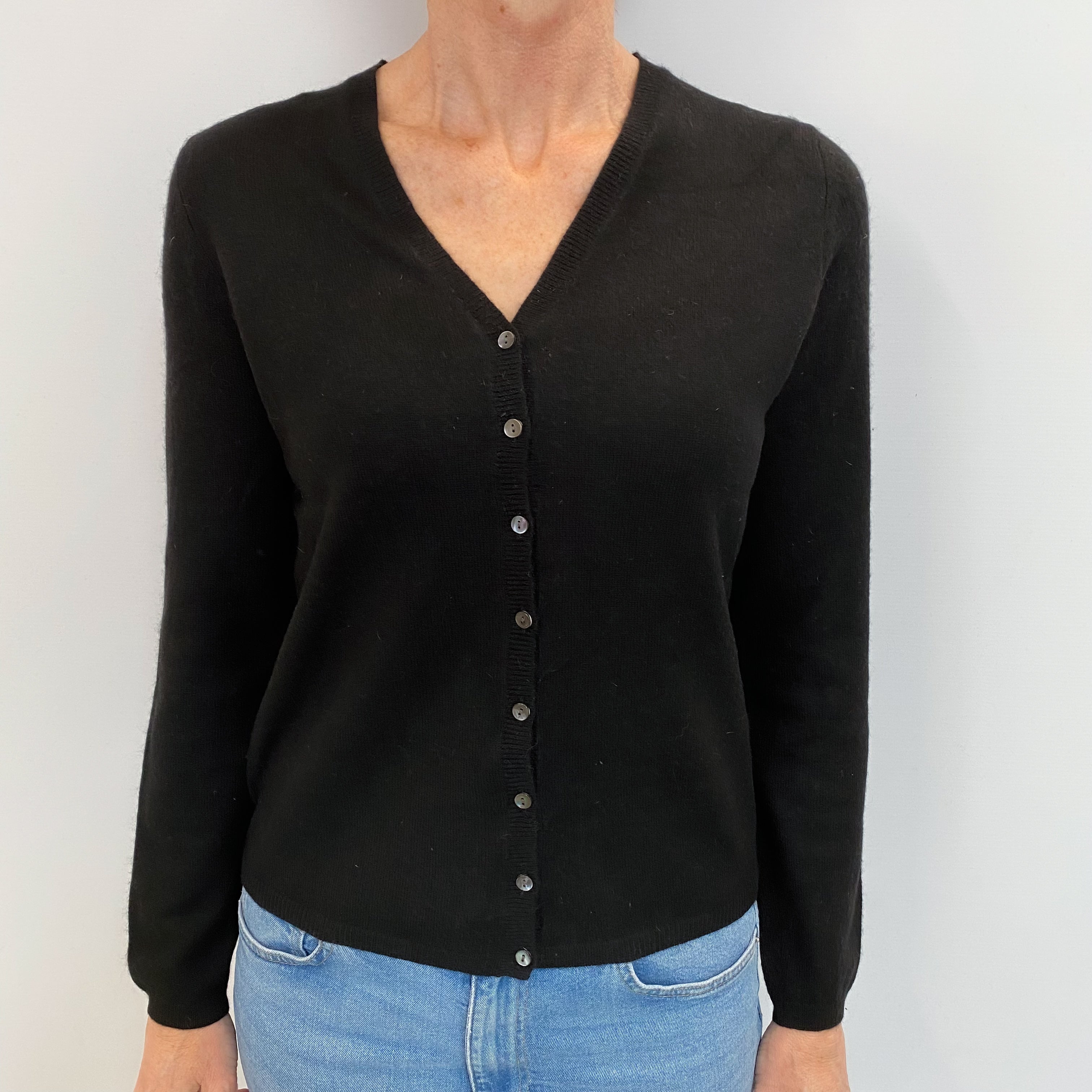 Black Cashmere V Neck Cardigan Small