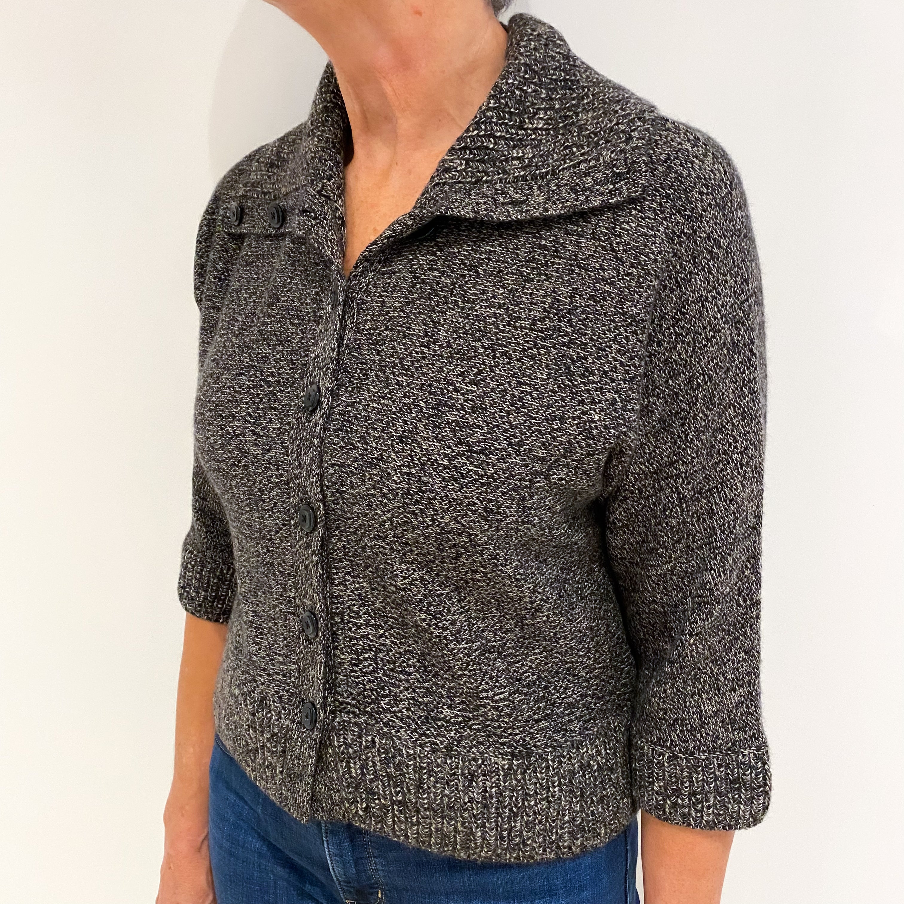Peppercorn Brown Marl Cashmere Collared Batwing Cardigan Medium