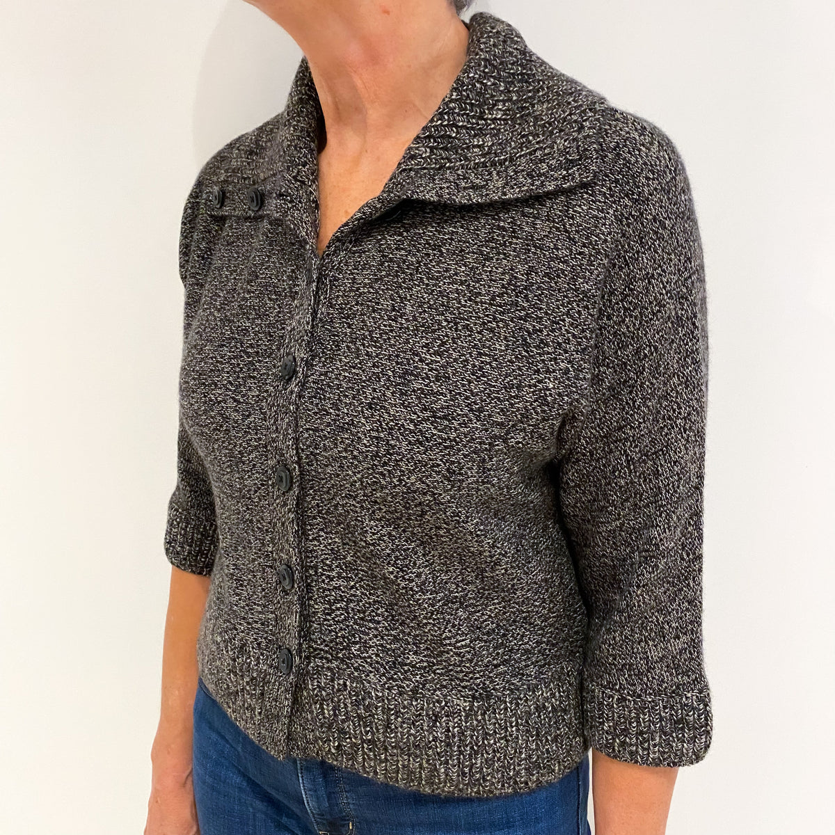 Peppercorn Brown Marl Cashmere Collared Batwing Cardigan Medium