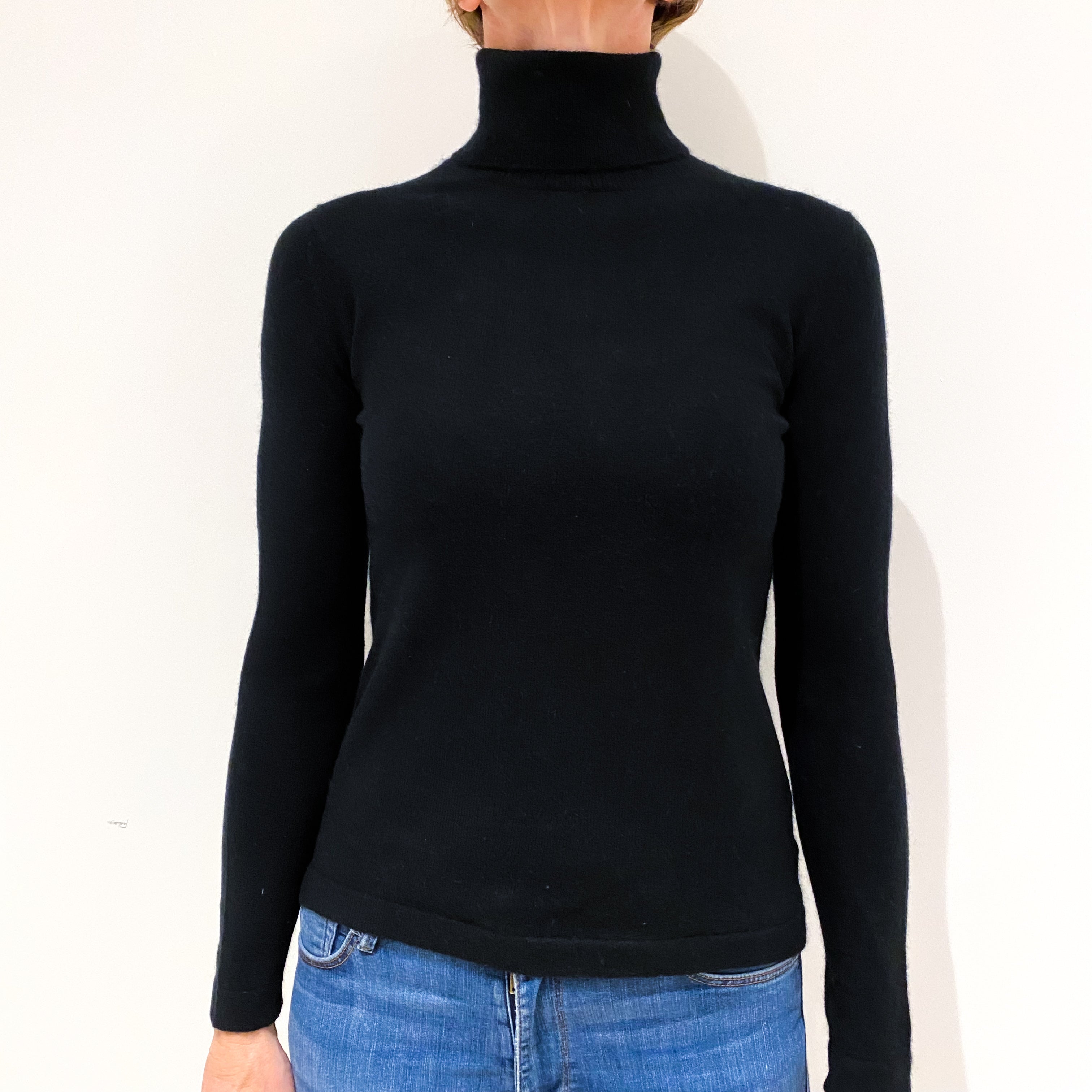 Black Cashmere Polo Neck Jumper Small