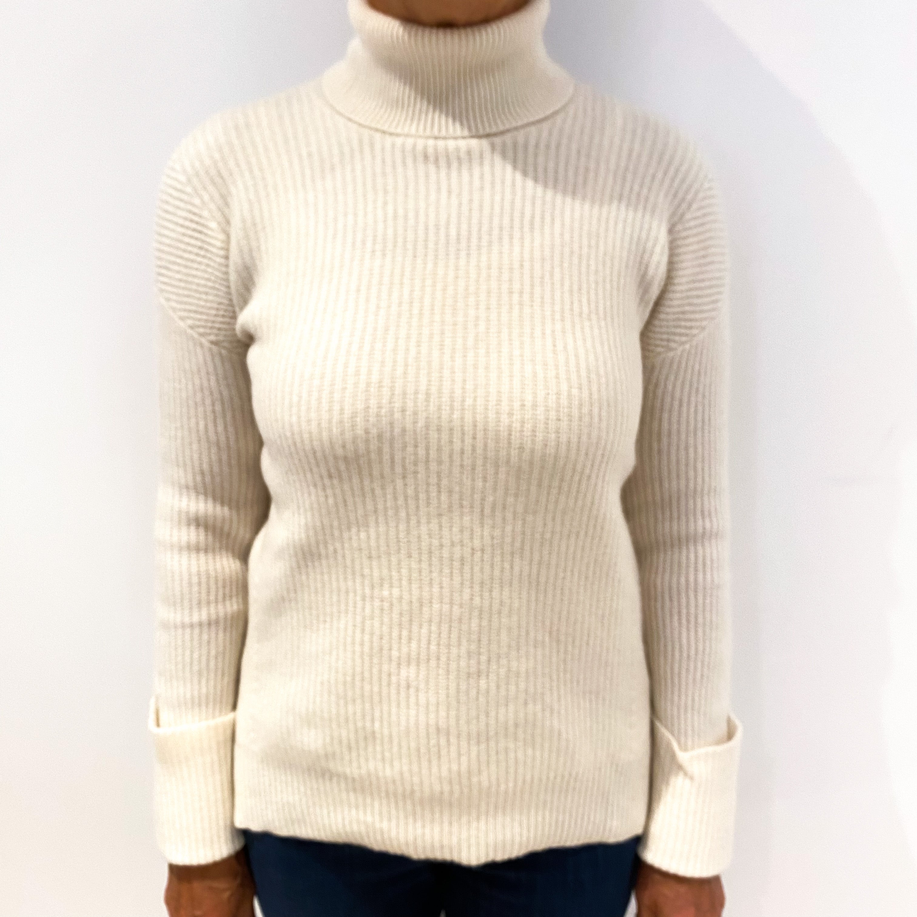 Cream Chunky Cashmere Polo Neck Jumper Medium