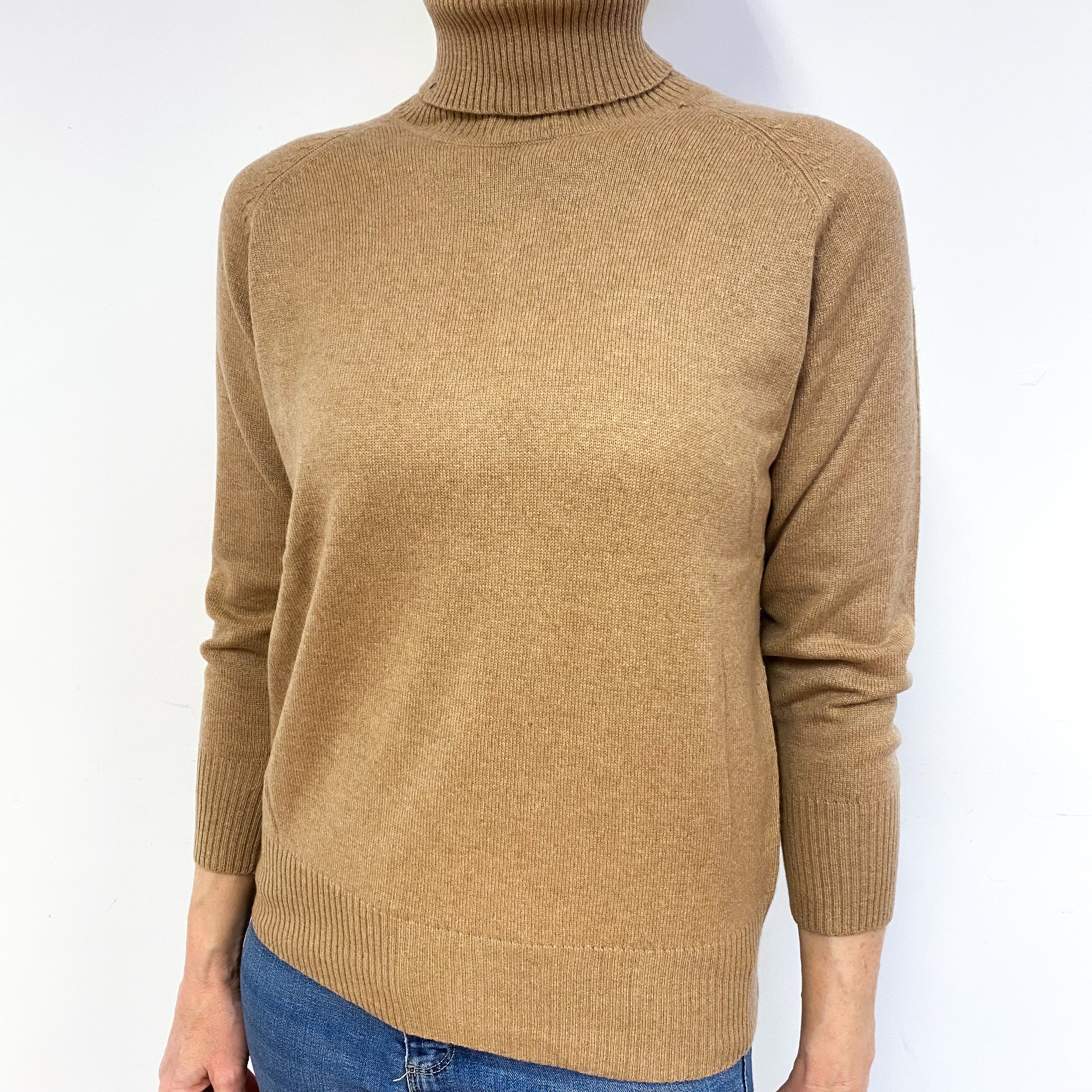 Toffee Brown Cashmere Polo Neck Jumper Medium