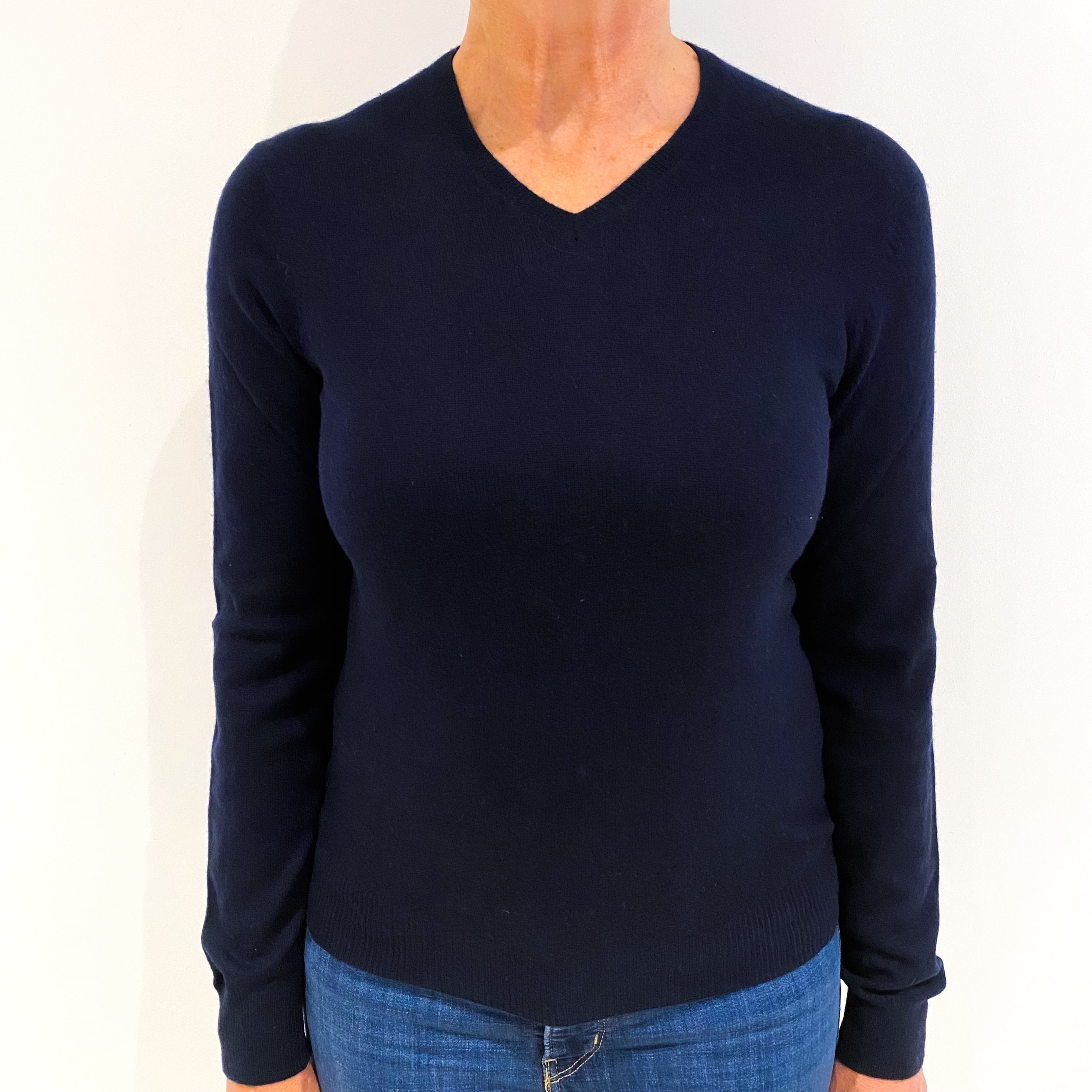 Navy Blue Cashmere V-Neck Jumper Medium