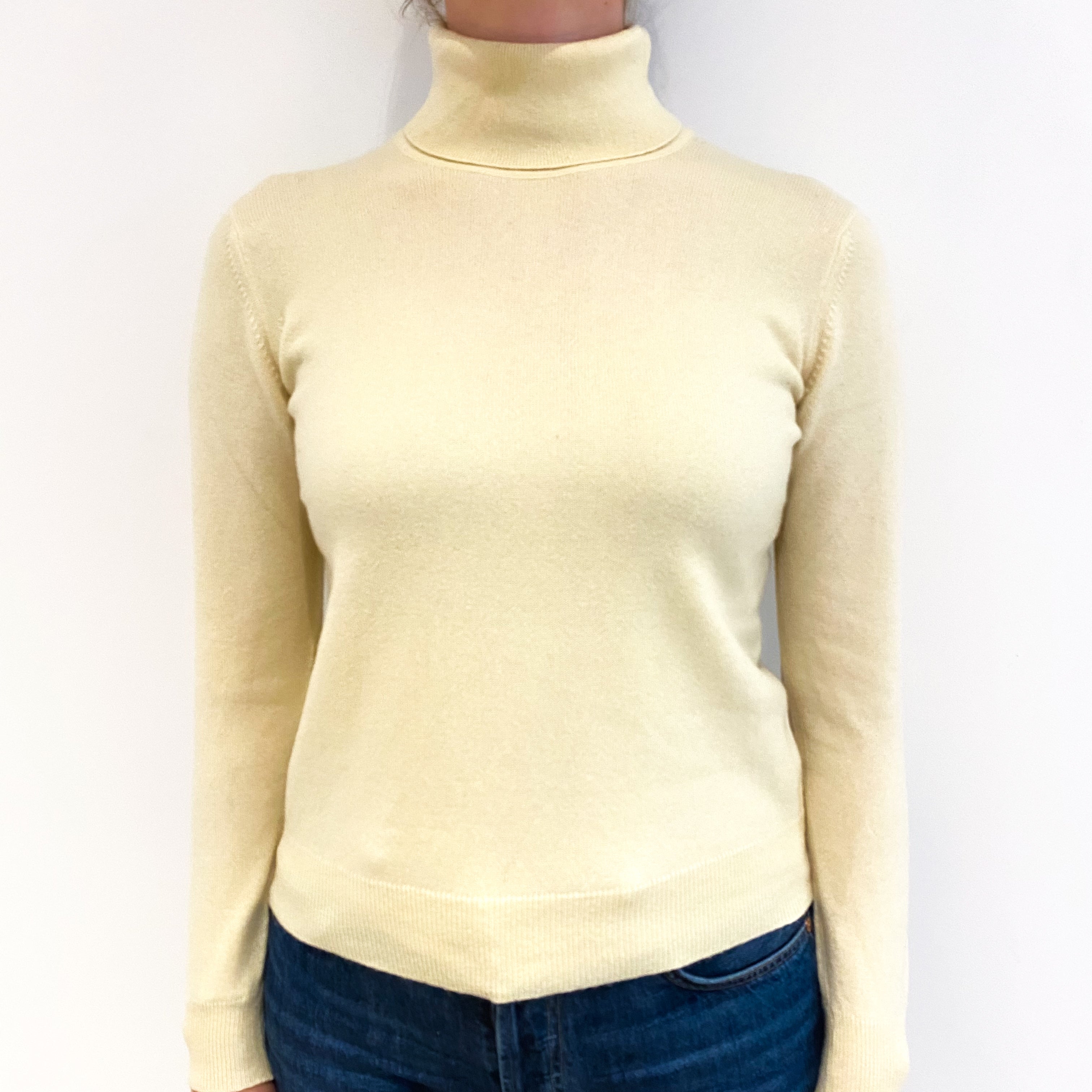 Pale Yellow Cashmere Polo Neck Jumper Small