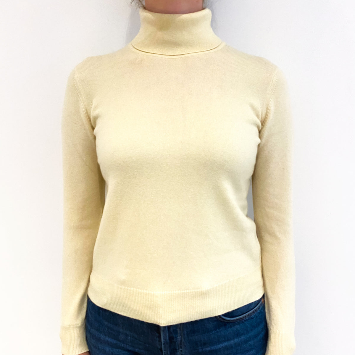 Pale Yellow Cashmere Polo Neck Jumper Small