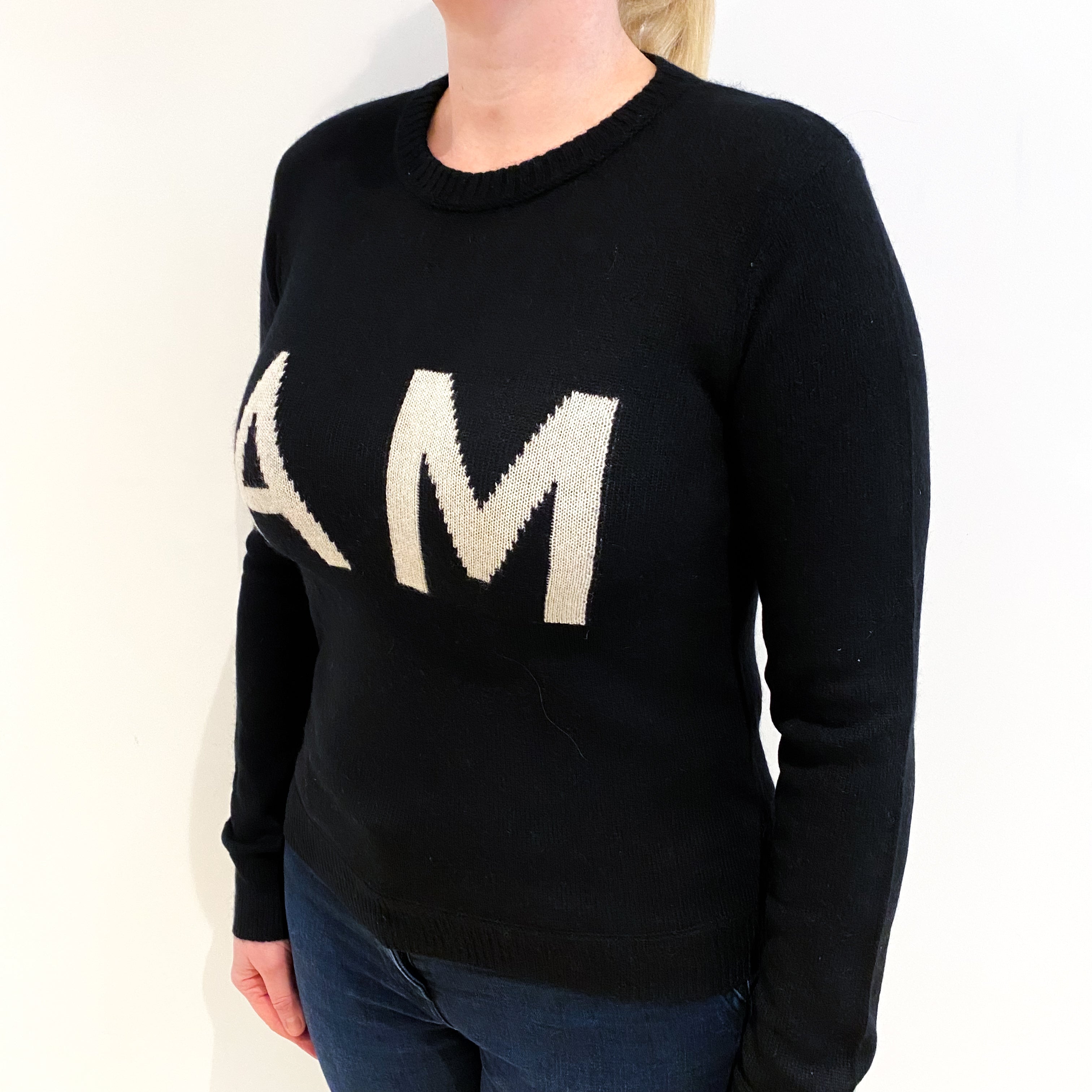 Black ‘AM PM’ Cashmere Crew Neck Jumper Large