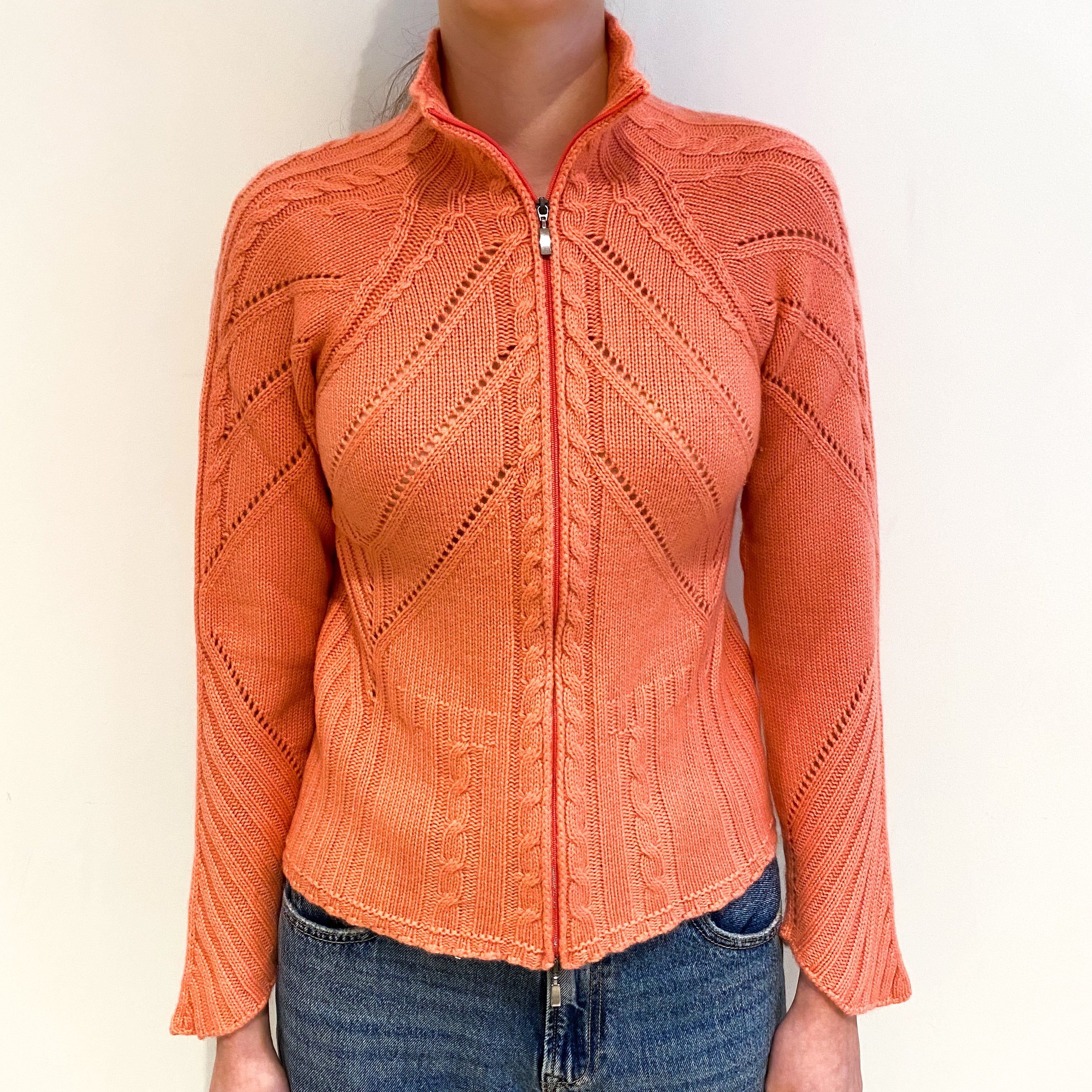 Flamingo Pink Cashmere Textured Zip Up Cardigan Extra Small