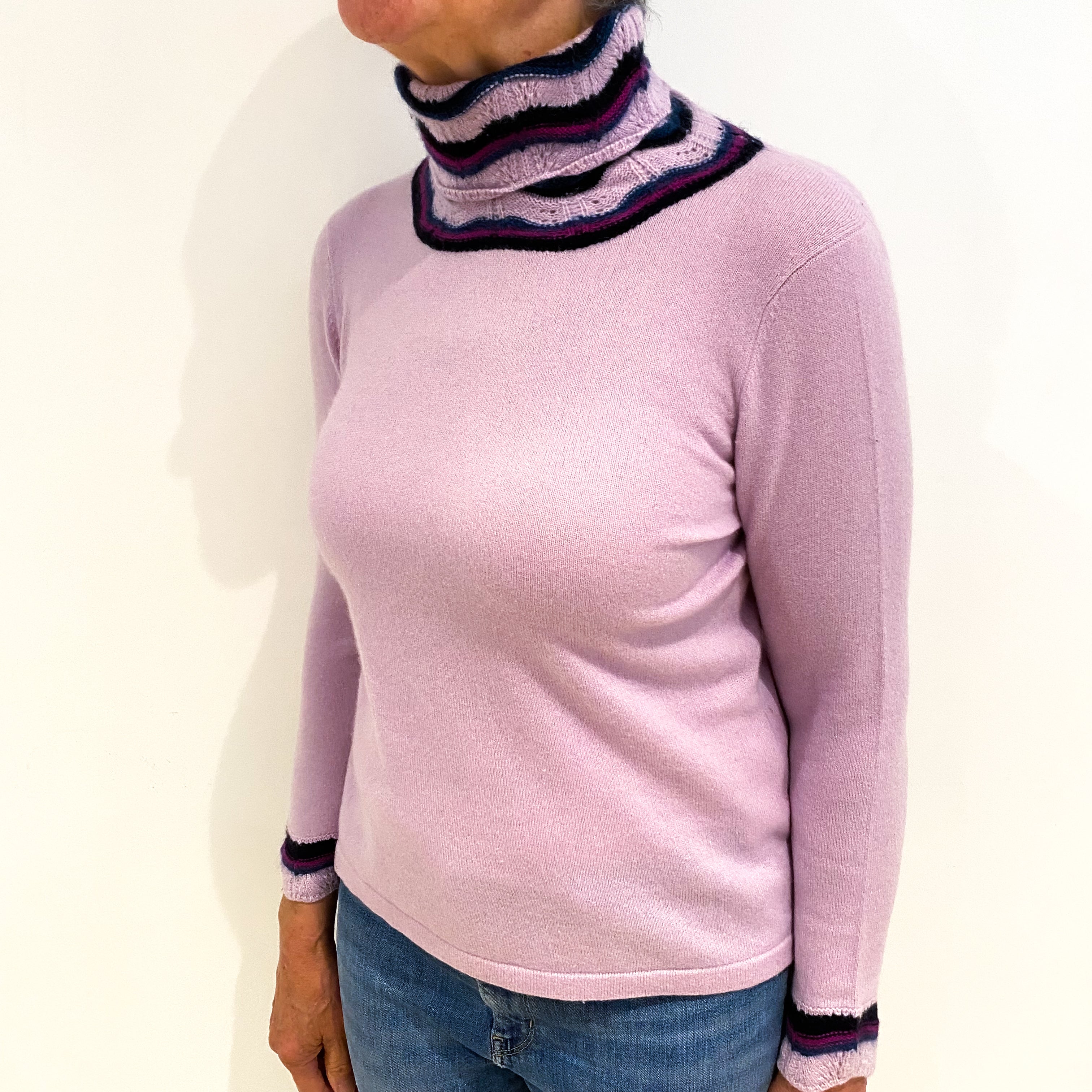 Lilac Purple Cashmere Polo Neck Jumper Medium