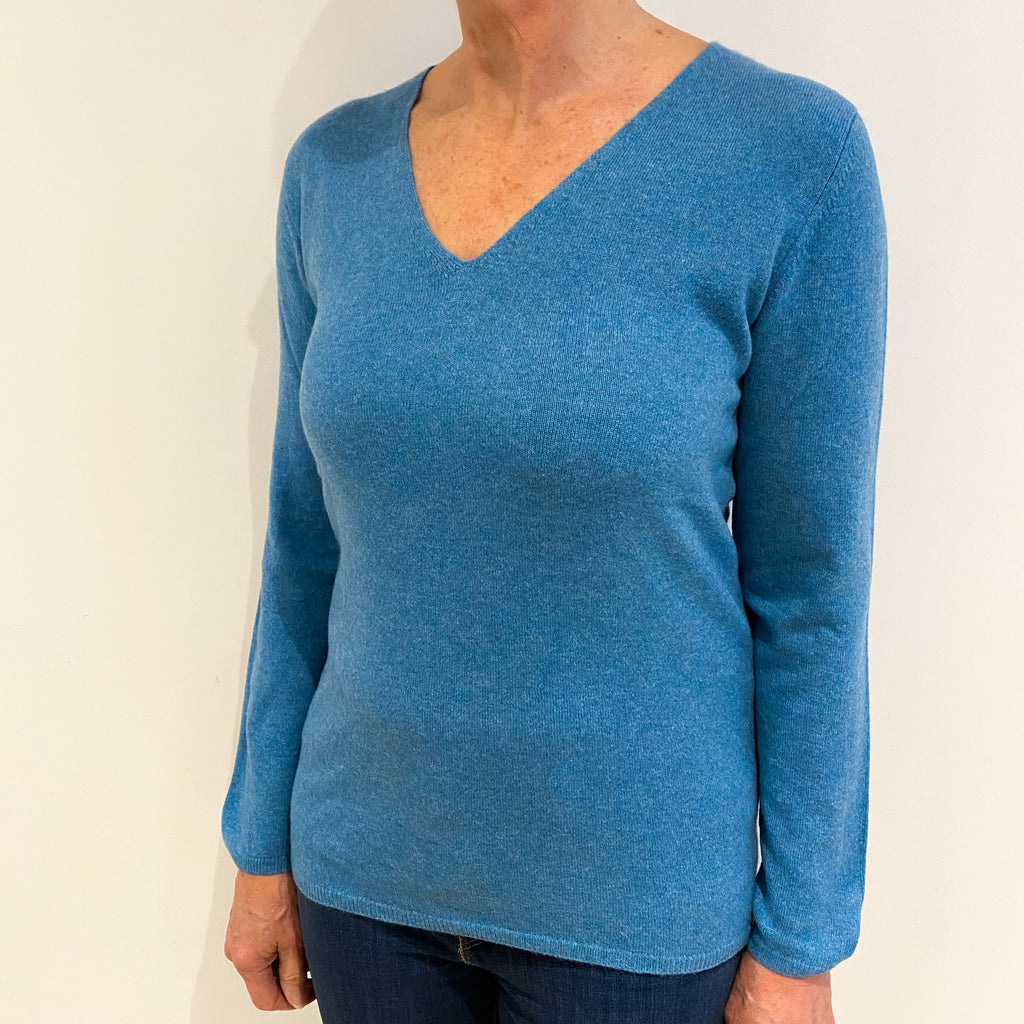 Aqua Blue Cashmere V Neck Jumper Medium