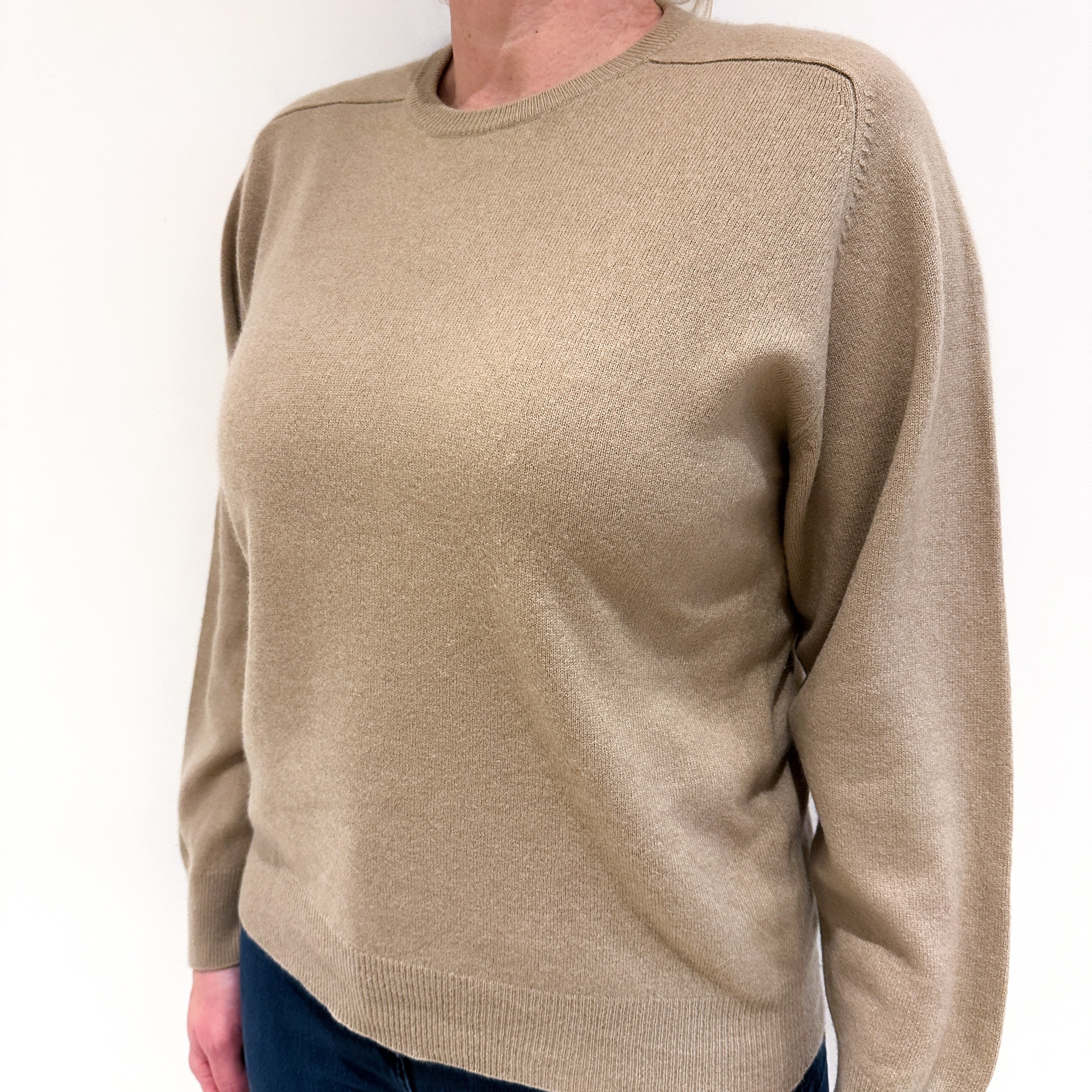 Fawn Brown Cashmere Crew Neck Jumper Large