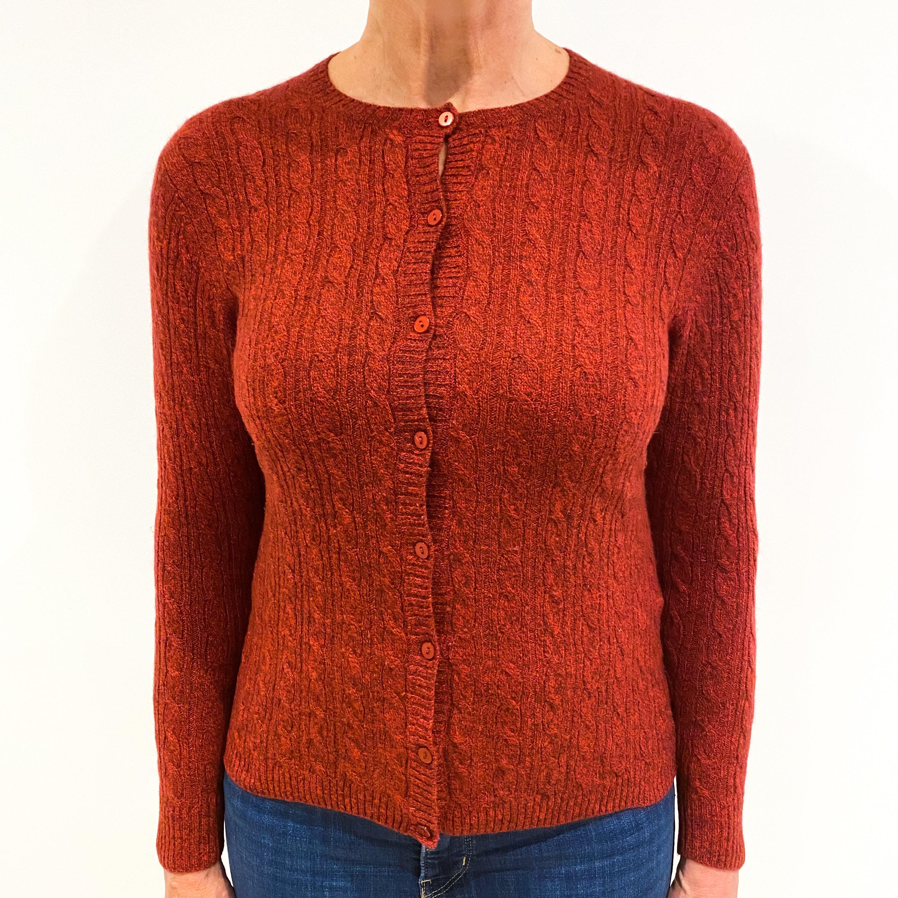 Rust Red Cashmere Crew Neck Cardigan Medium
