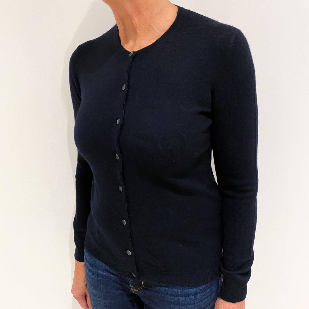 Dark Navy Cashmere Crew Neck Cardigan Medium