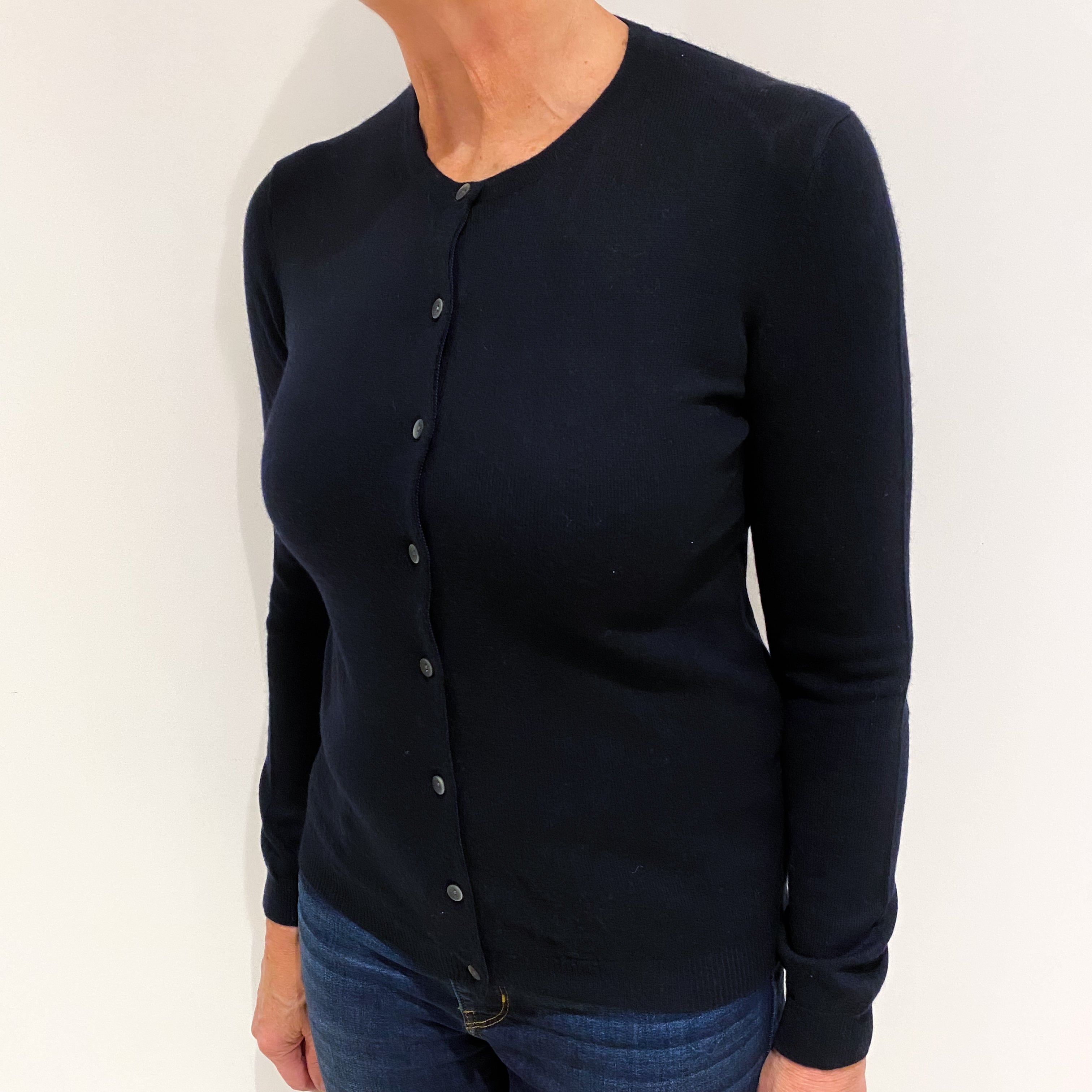 Dark Navy Cashmere Crew Neck Cardigan Medium