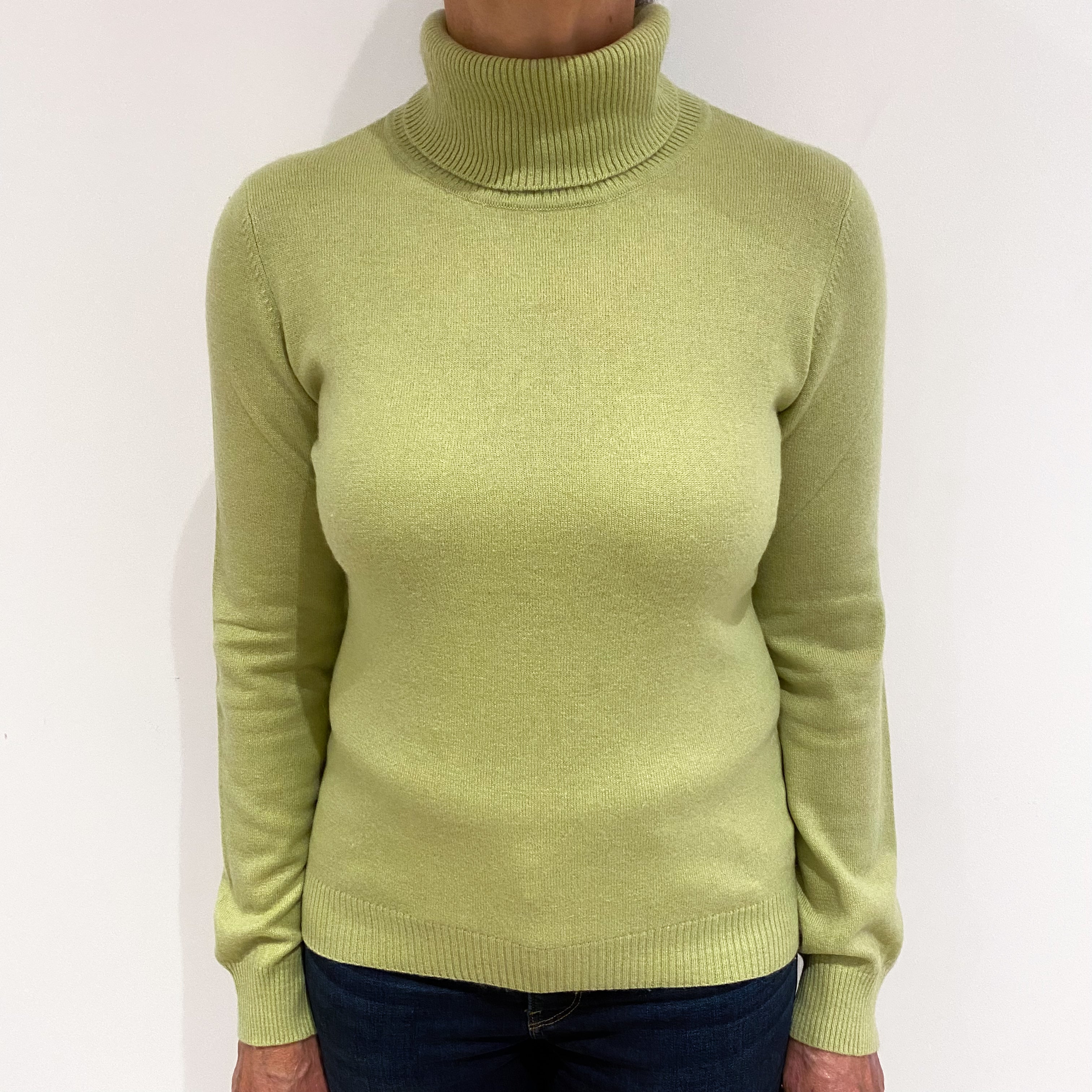 Pistachio Green Cashmere Polo Neck Jumper Medium