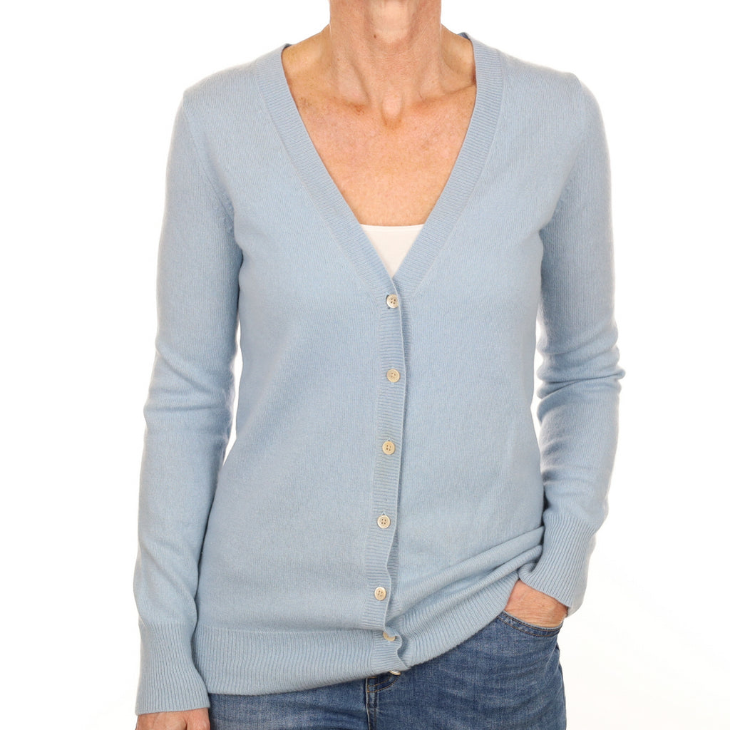 Pale Blue Cashmere V Neck Cardigan Small