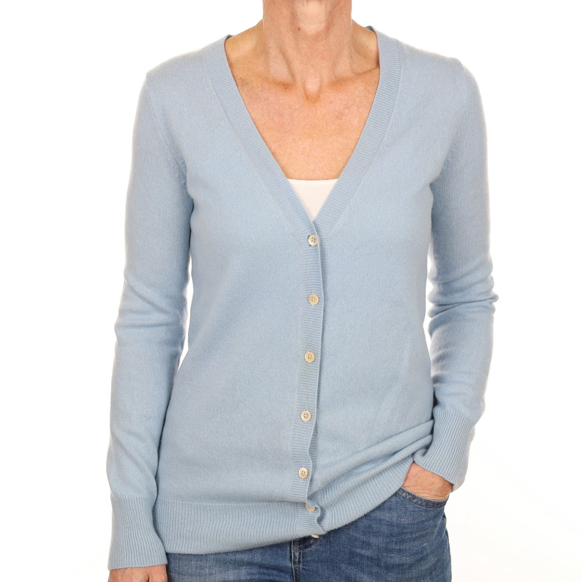 Pale Blue Cashmere V Neck Cardigan Small