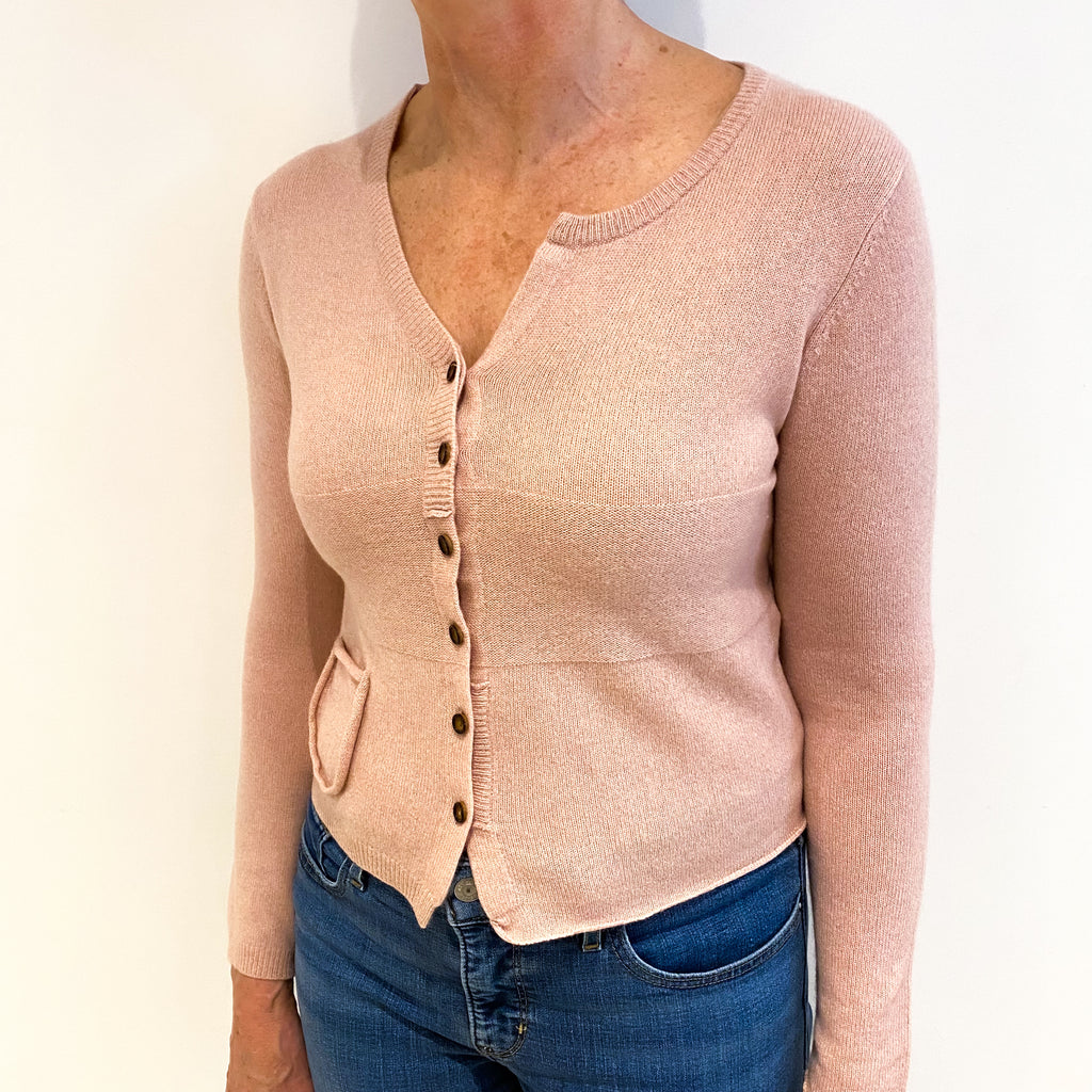 Blush Pink Cashmere Asymmetrical V Neck Cardigan Medium