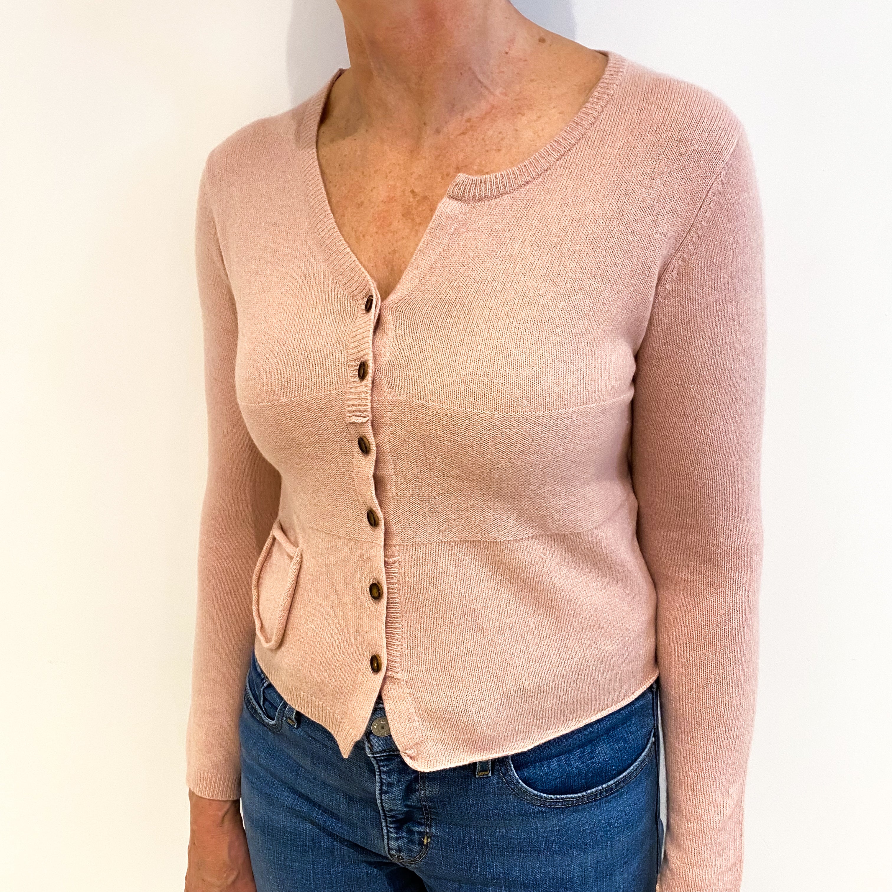 Blush Pink Cashmere Asymmetrical V Neck Cardigan Medium