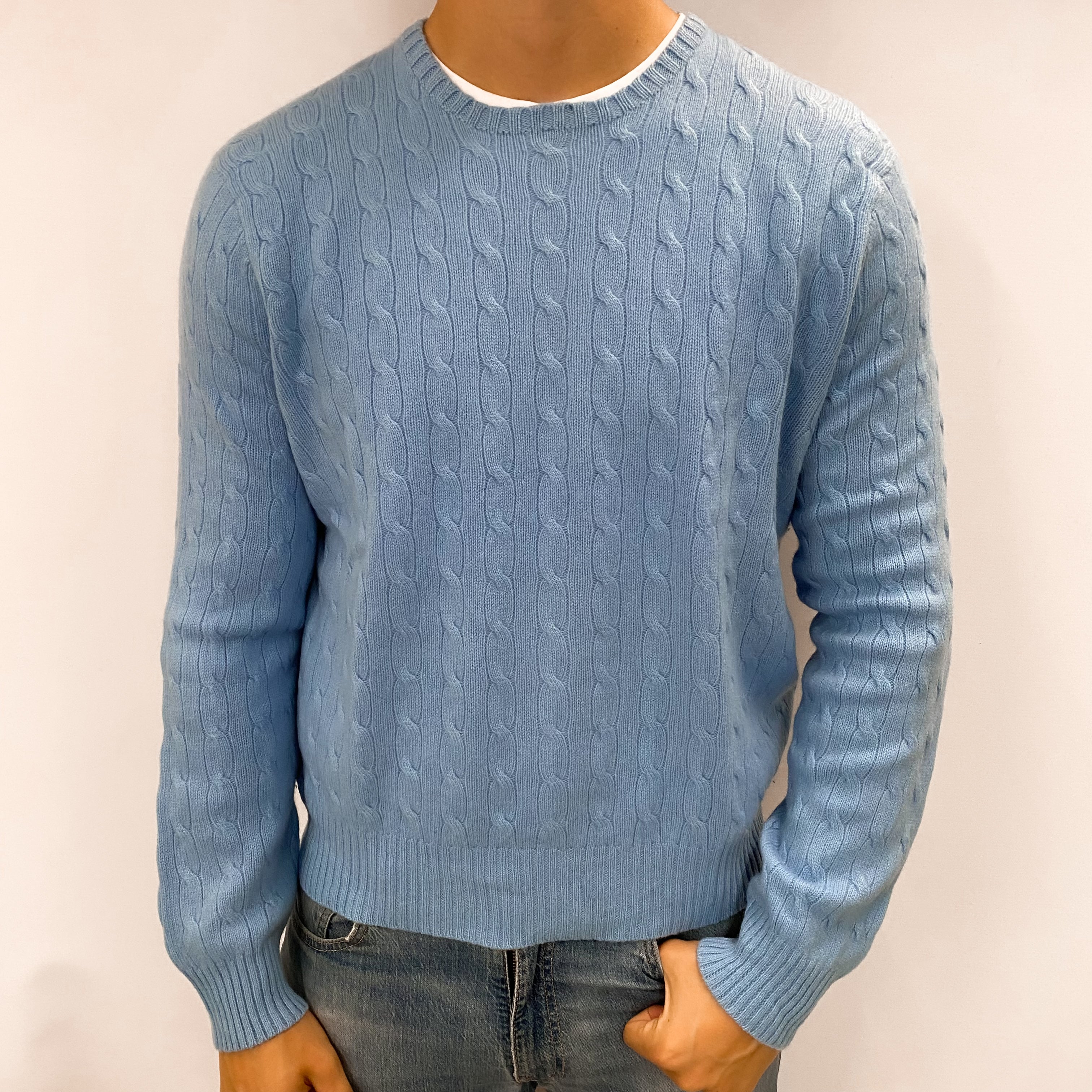 Men's Polo Ralph Lauren Sky Blue Cashmere Crew Neck Jumper XXL