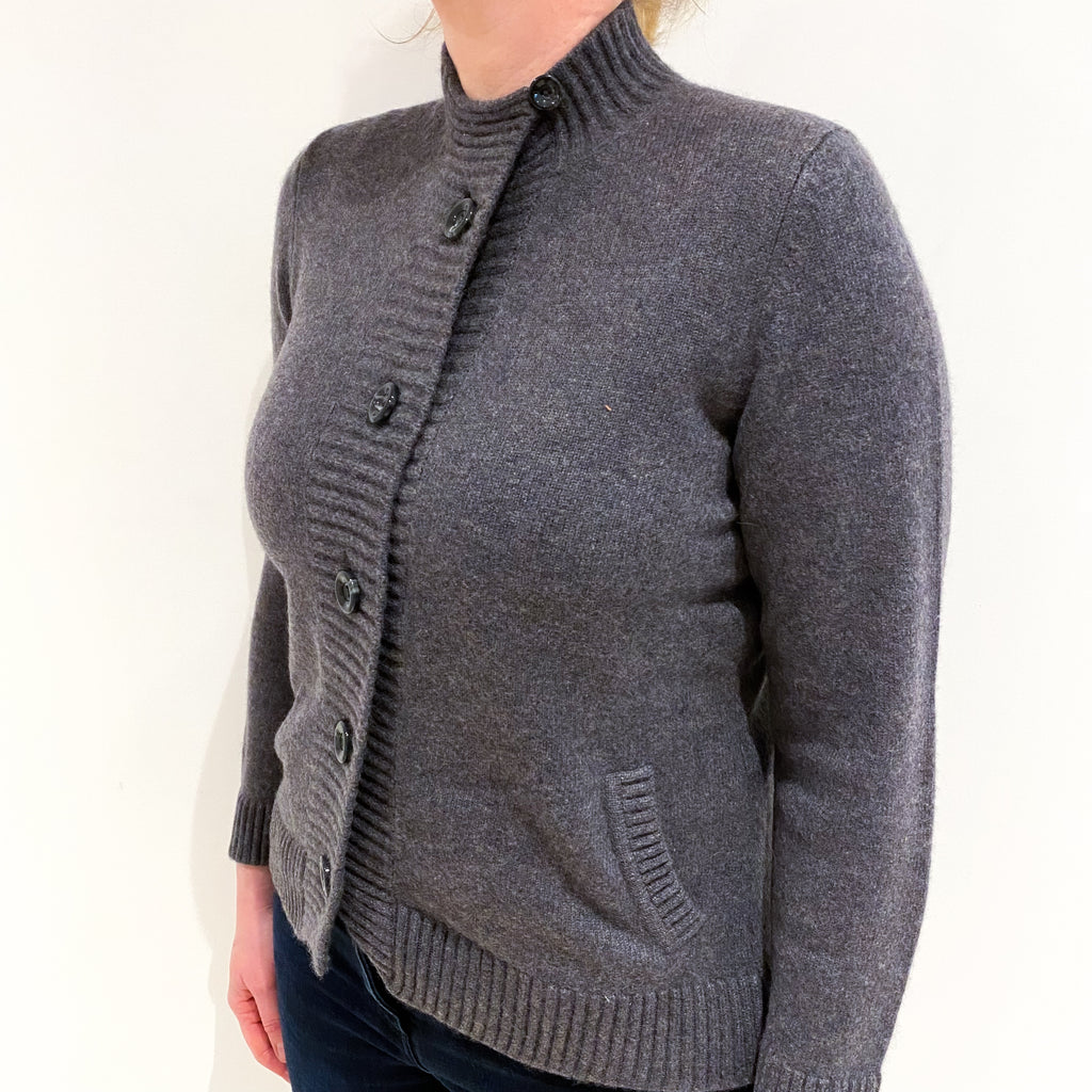 Slate Grey Cashmere Turtle Neck Cardigan Large