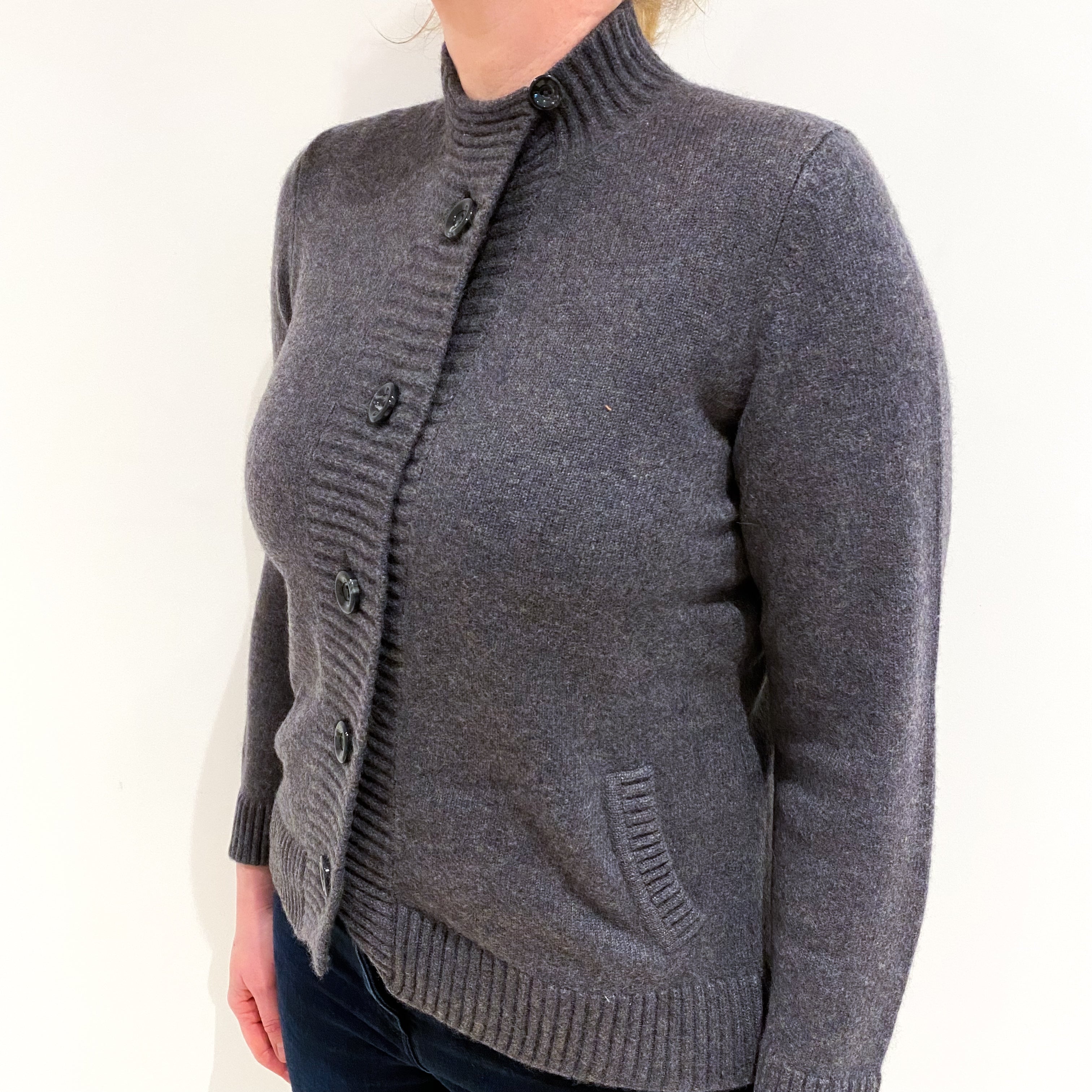 Slate Grey Cashmere Turtle Neck Cardigan Large