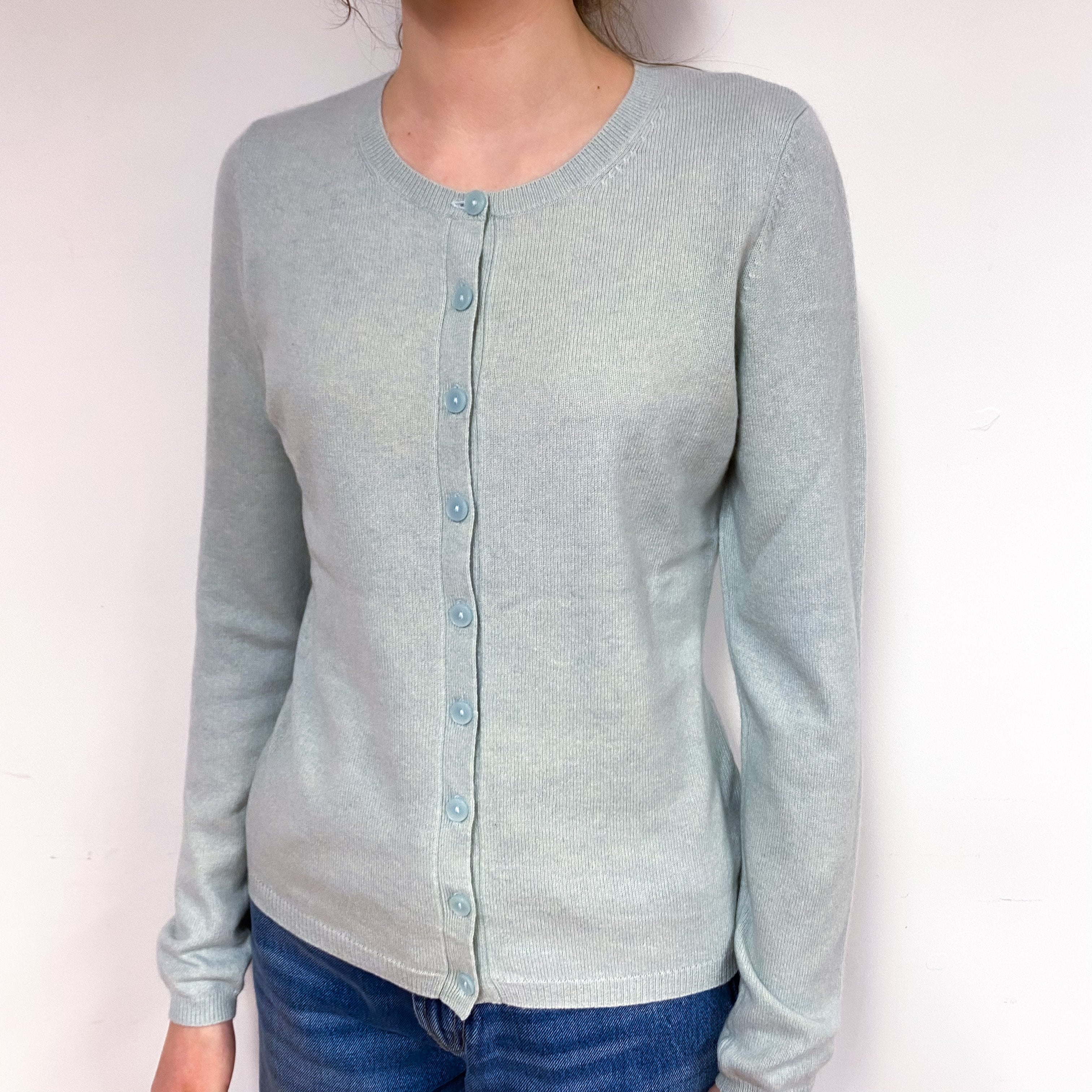Opal Green Cashmere Crew Neck Cardigan Extra Small