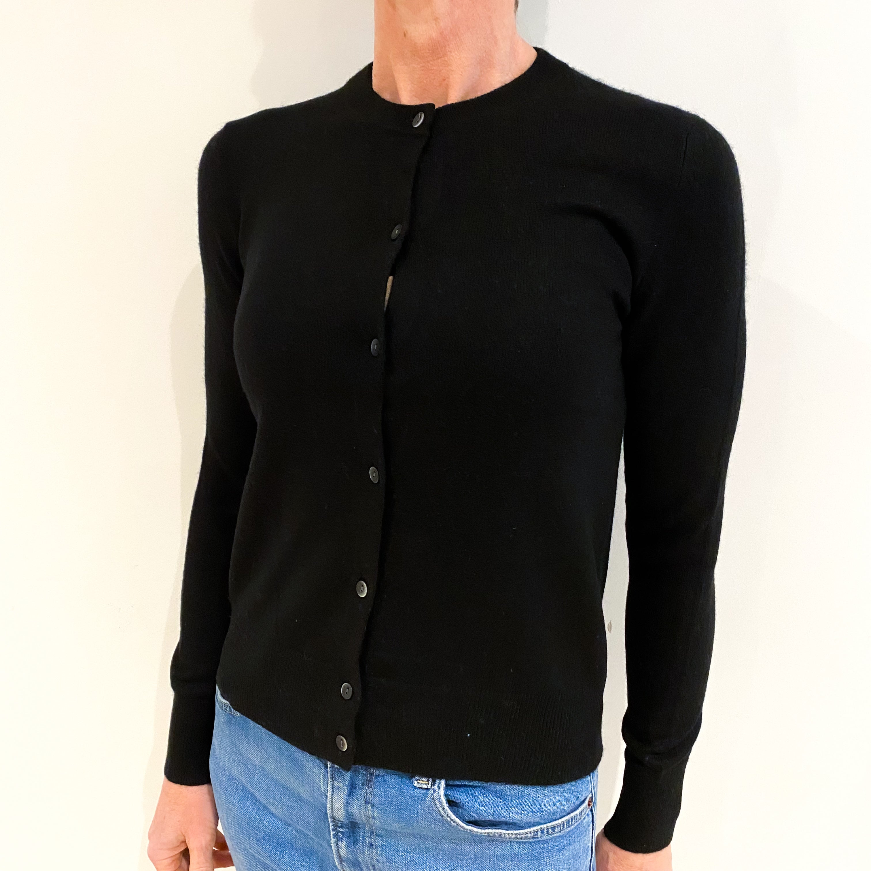 Black Cashmere Crew Neck Cardigan Small