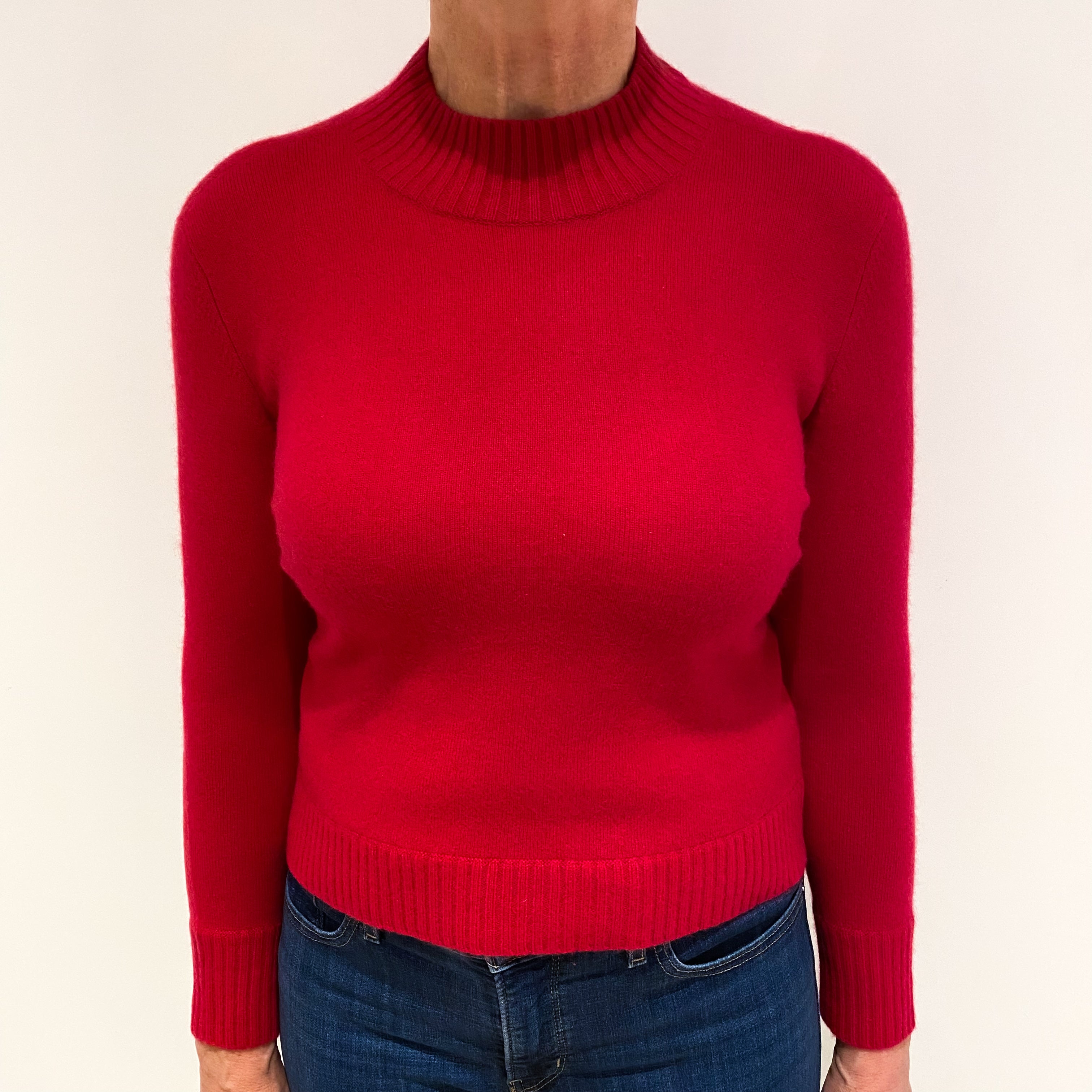 Post Box Red Cashmere Cropped Turtle Neck Jumper Medium