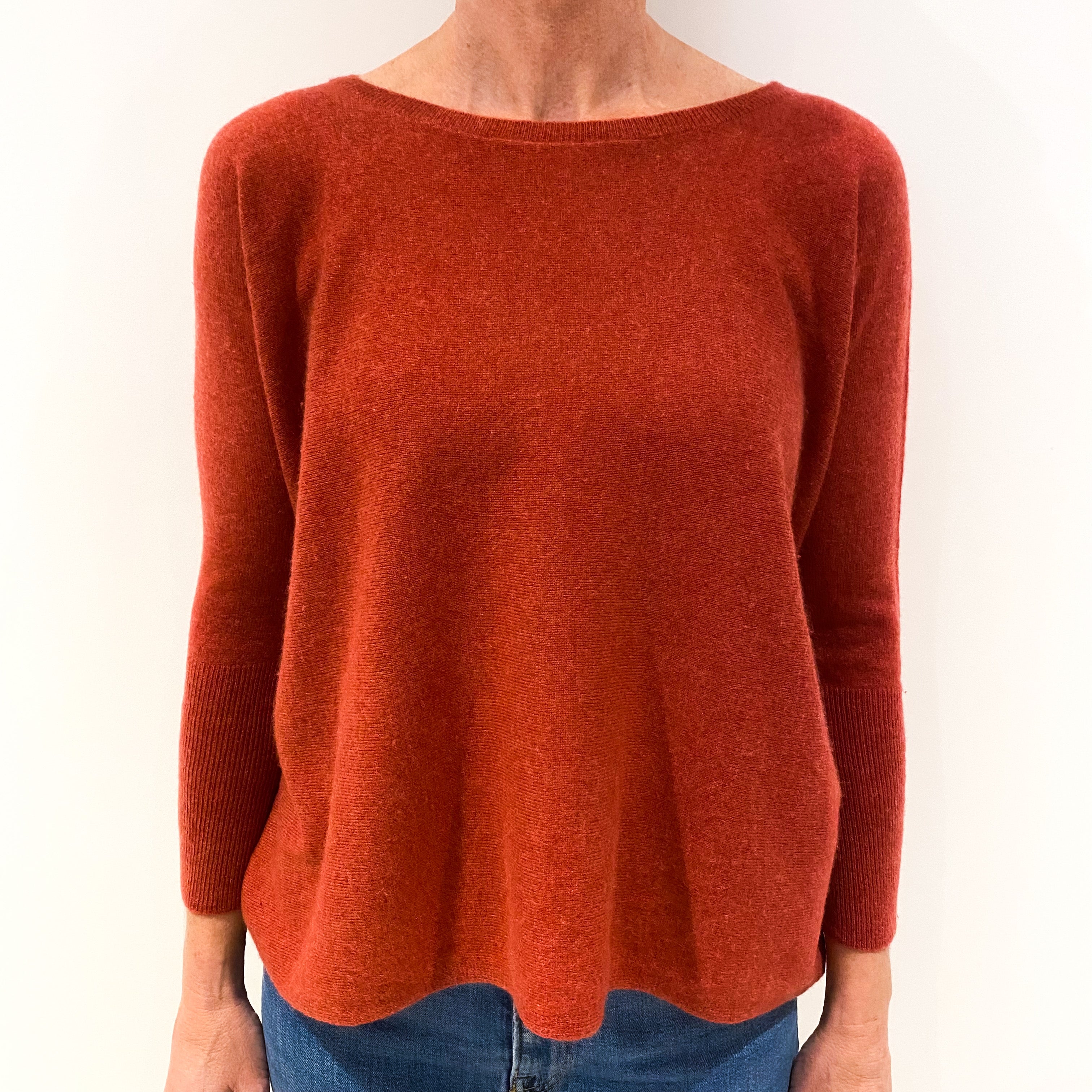 Paprika Orange Cashmere Boxy Crew Neck Jumper Small