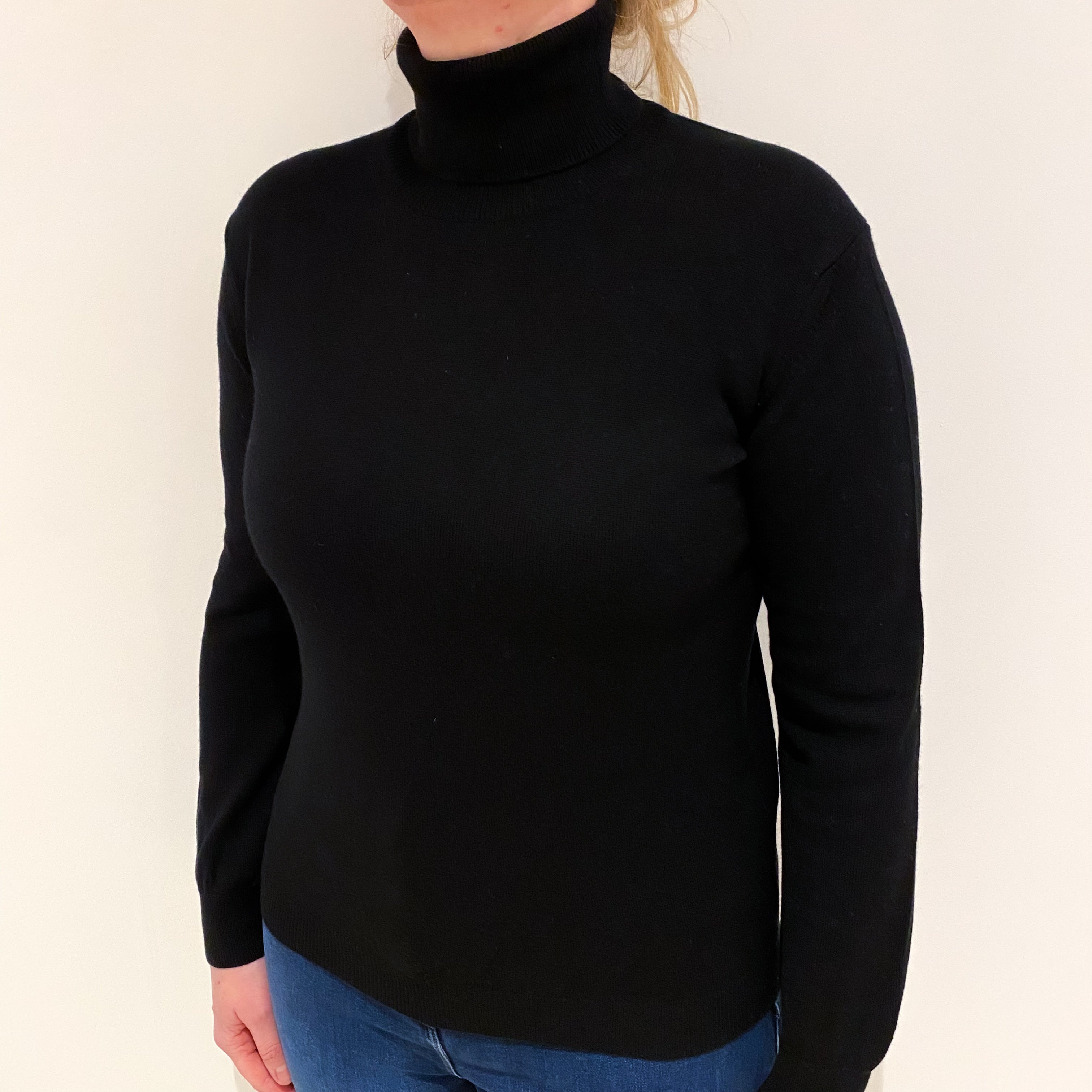 Black Cashmere Polo Neck Jumper Large