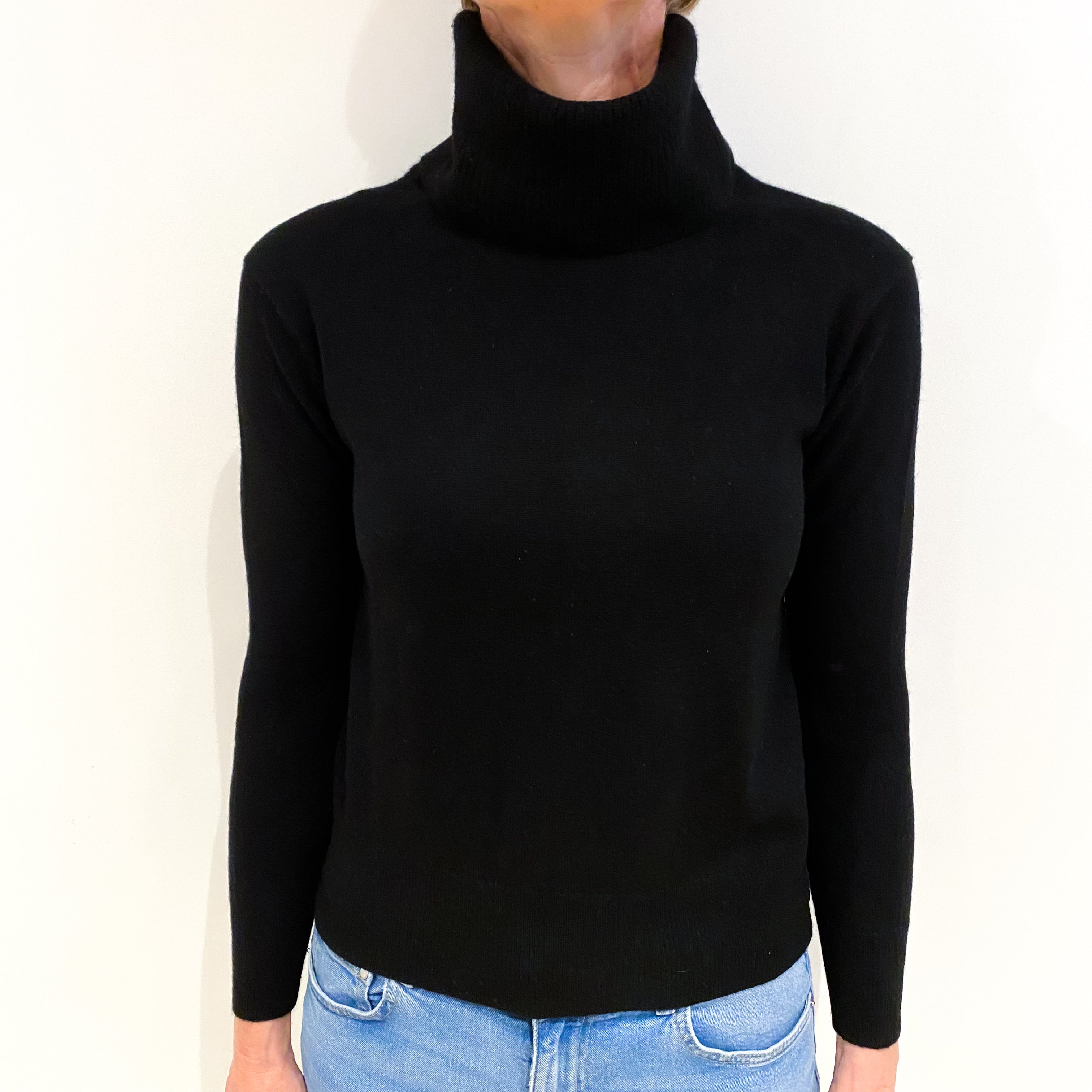 Black Cashmere Polo Neck Jumper Small