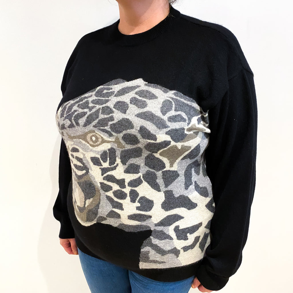 Black Wild Cat Cashmere Crew Neck Jumper Extra Large