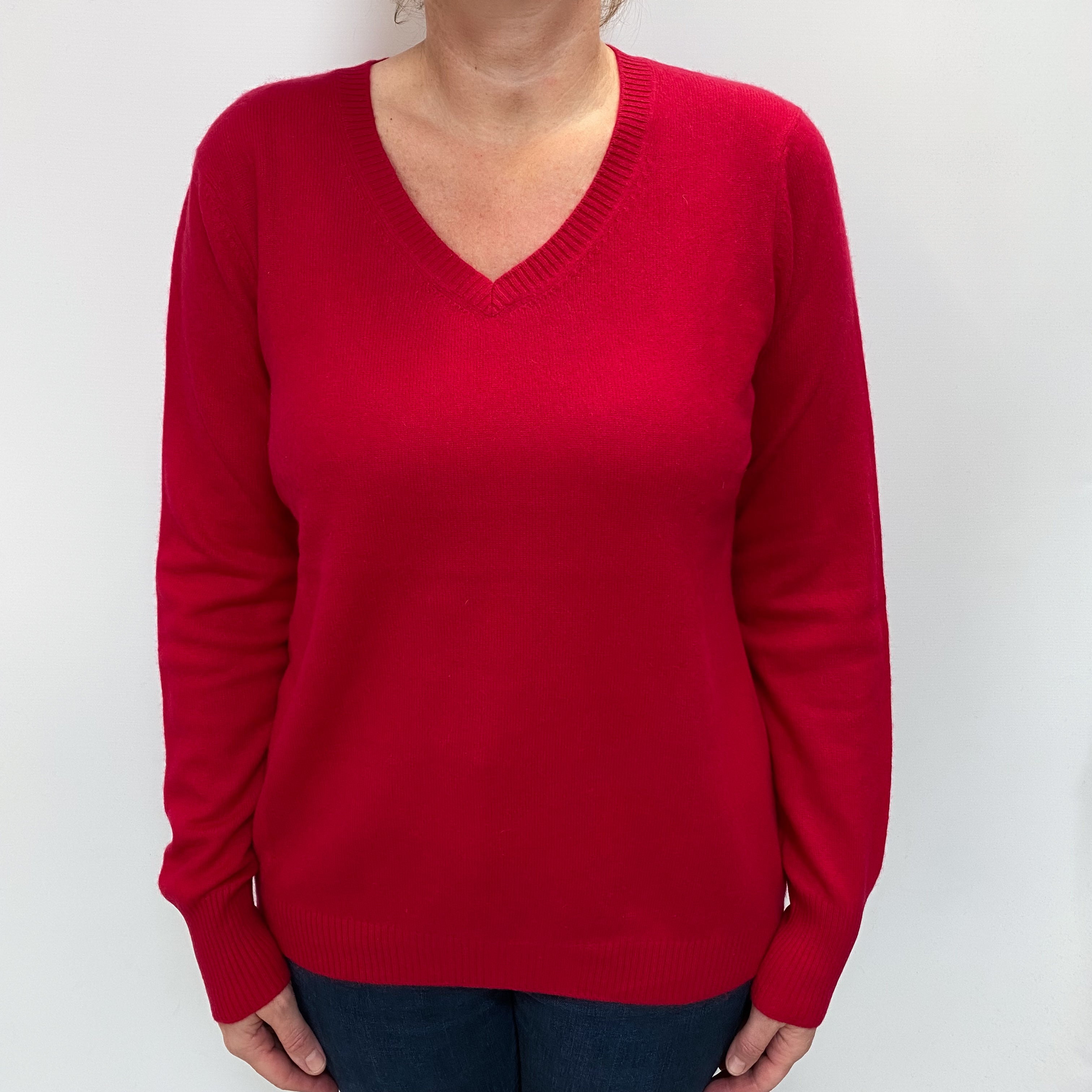 Ruby Red Cashmere V Neck Jumper Large