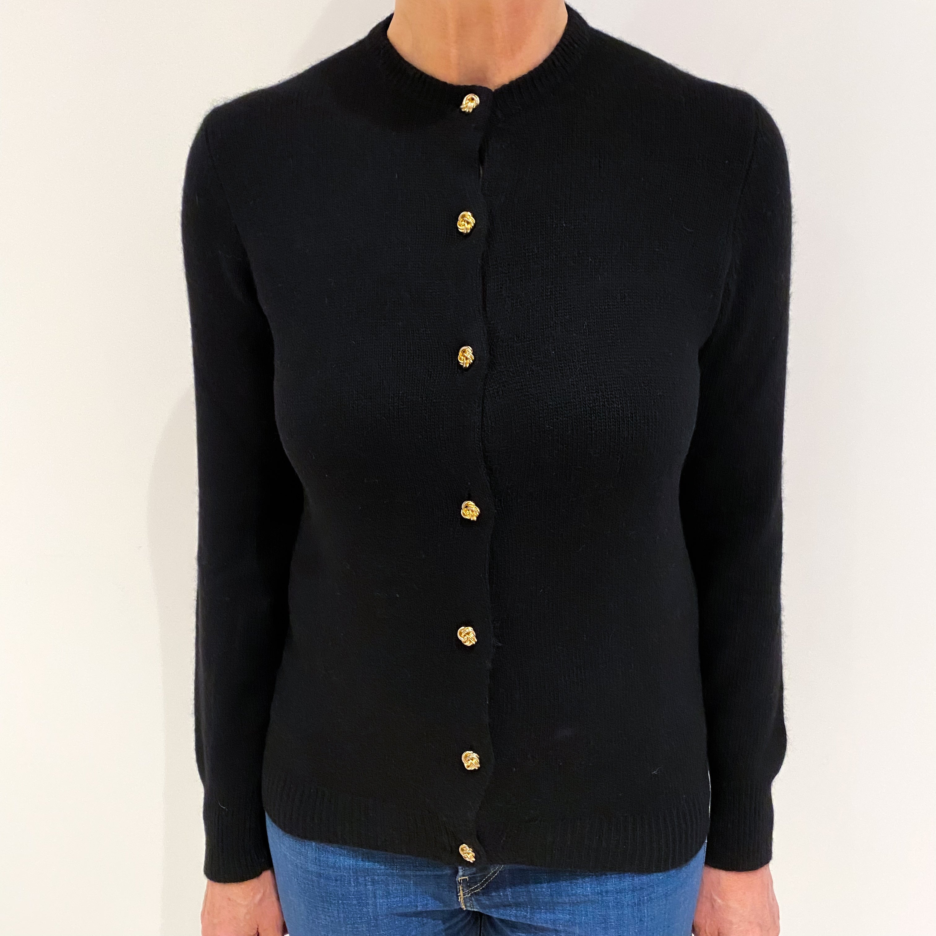 Black Cashmere Crew Neck Cardigan Medium