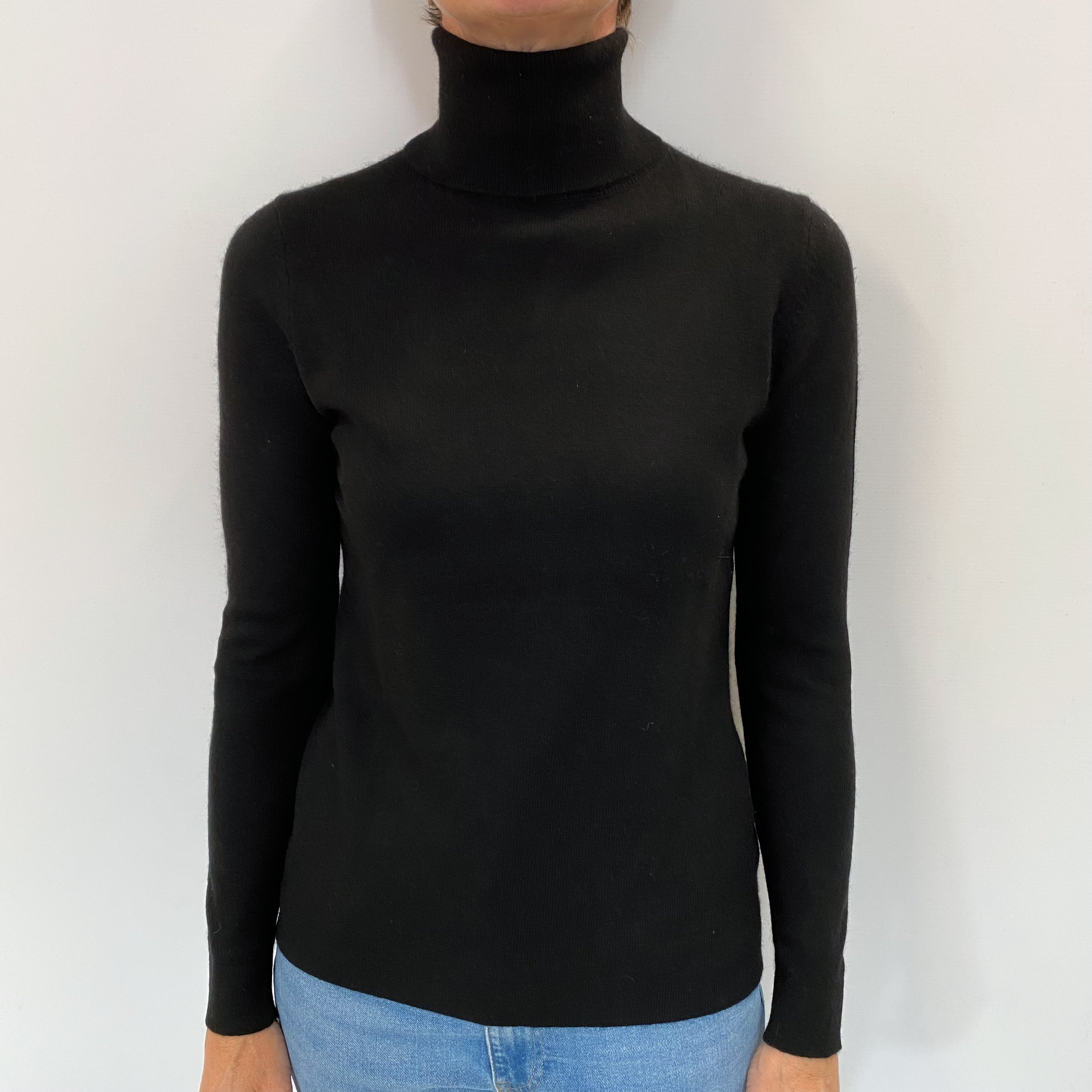 Black Cashmere Polo Neck Jumper Small