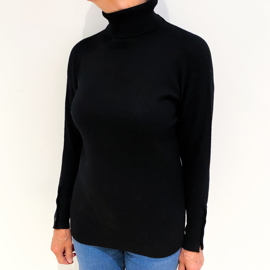Black Cashmere Polo Neck Jumper Medium