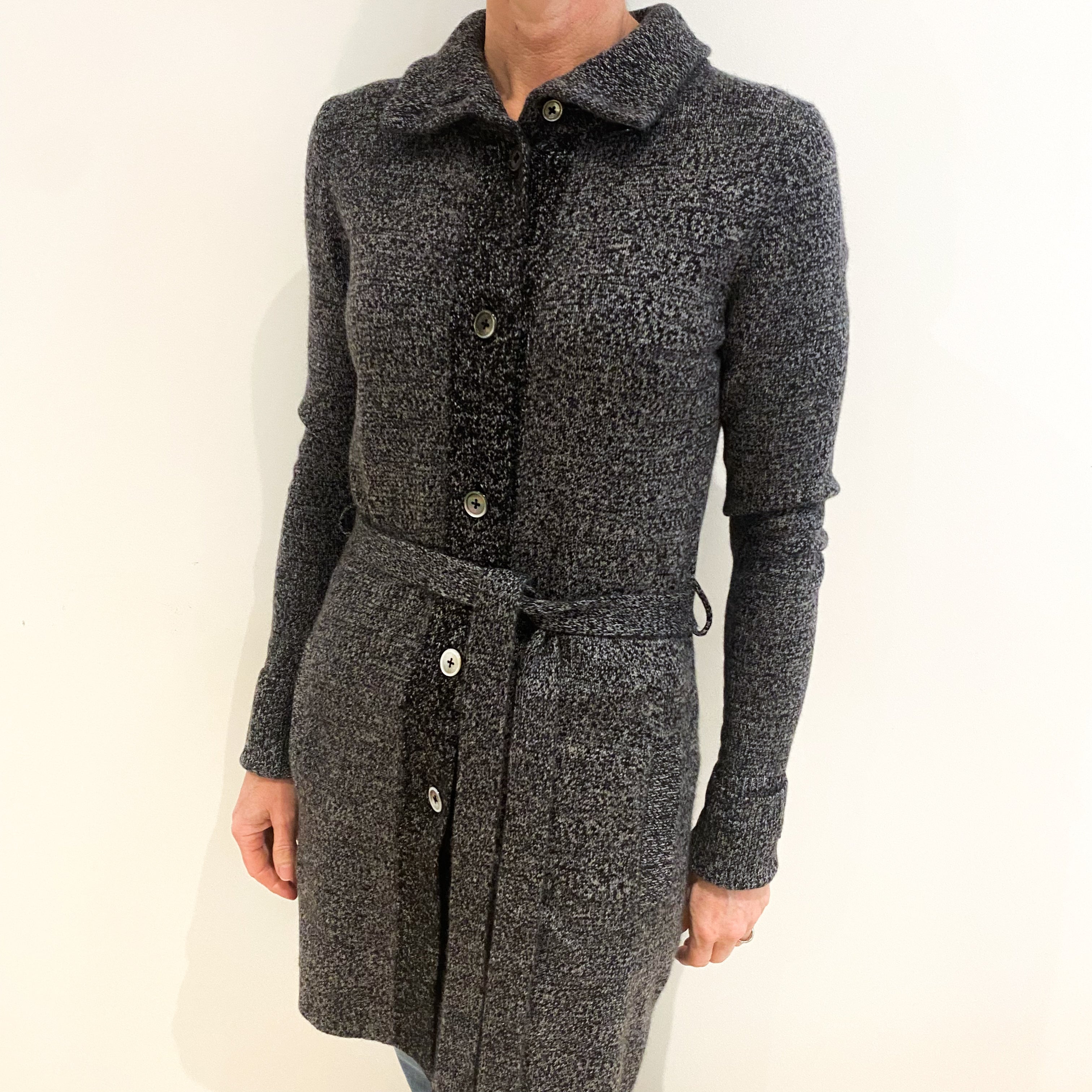 Charcoal Marl Cashmere Collared Neck Cardigan Small