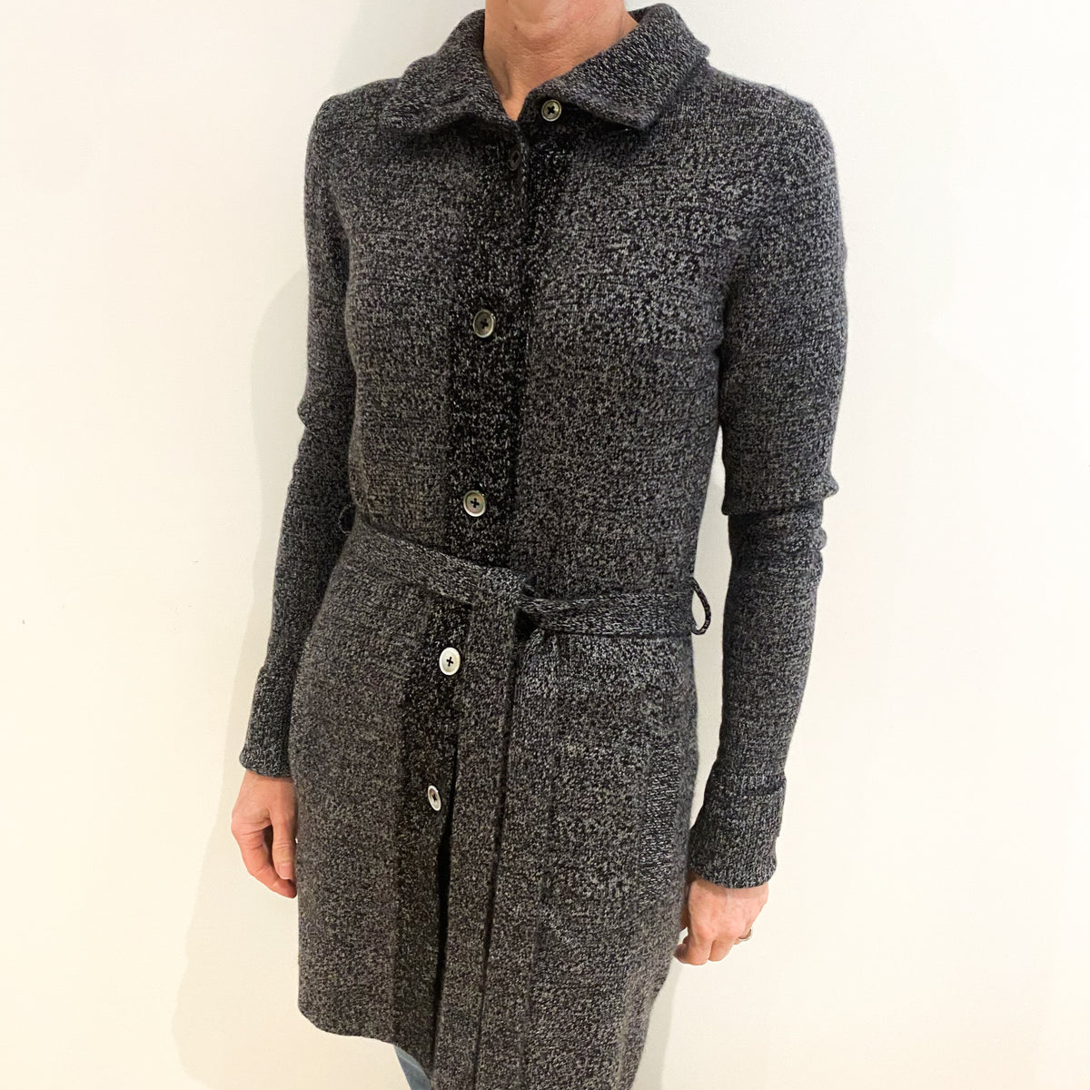 Charcoal Marl Cashmere Collared Neck Cardigan Small