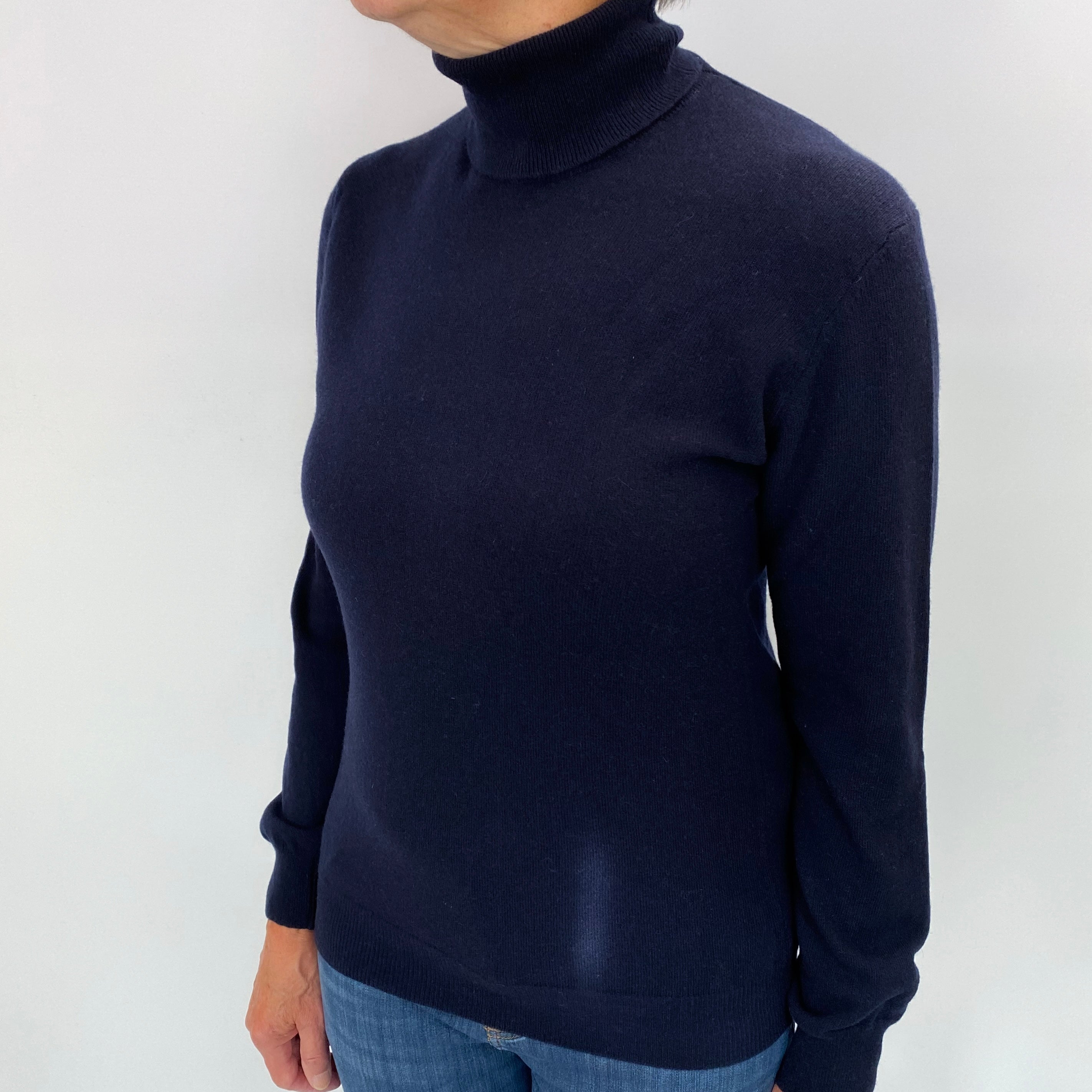 Italian Navy Blue Cashmere Polo Neck Jumper Medium