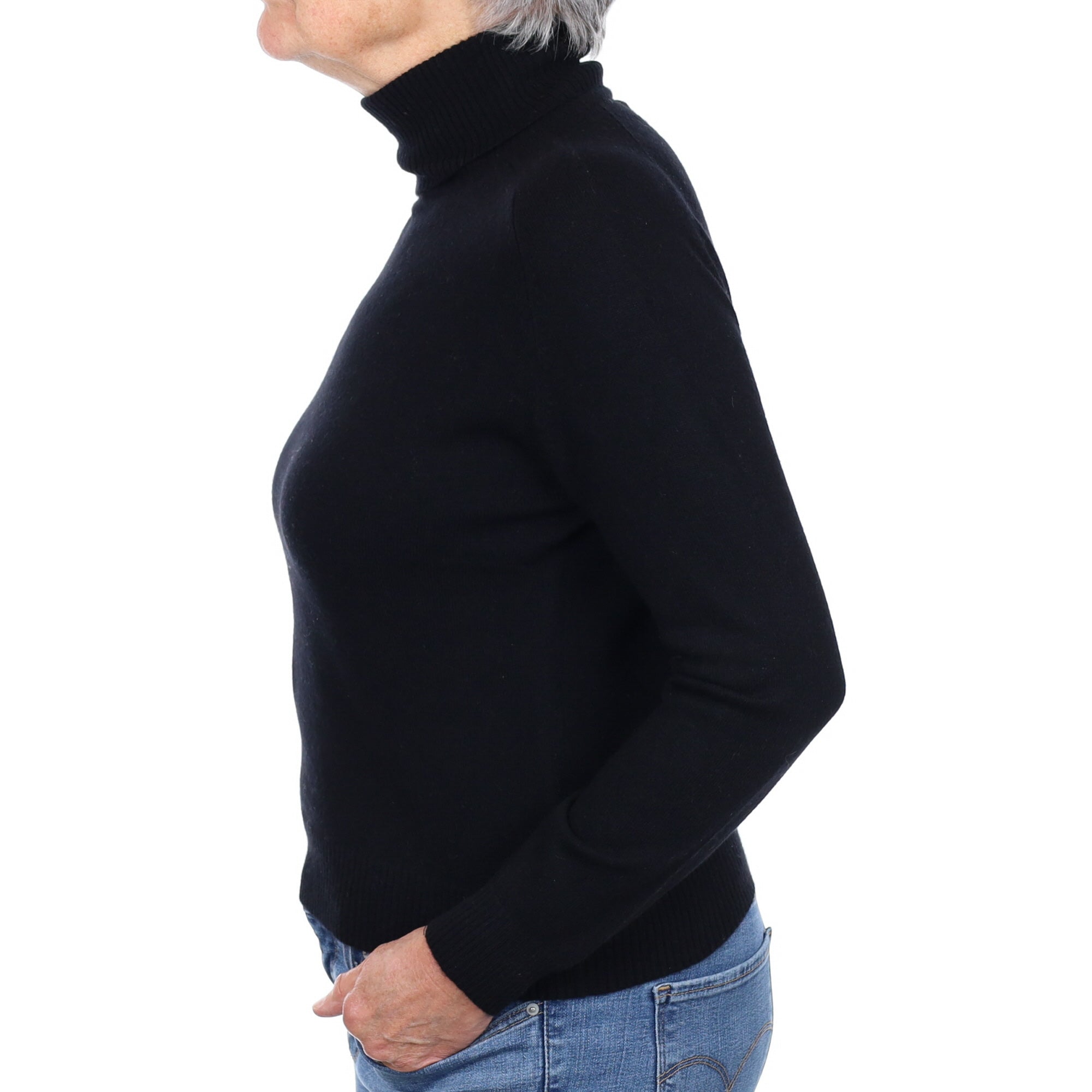 Black Cashmere Polo Neck Jumper Medium