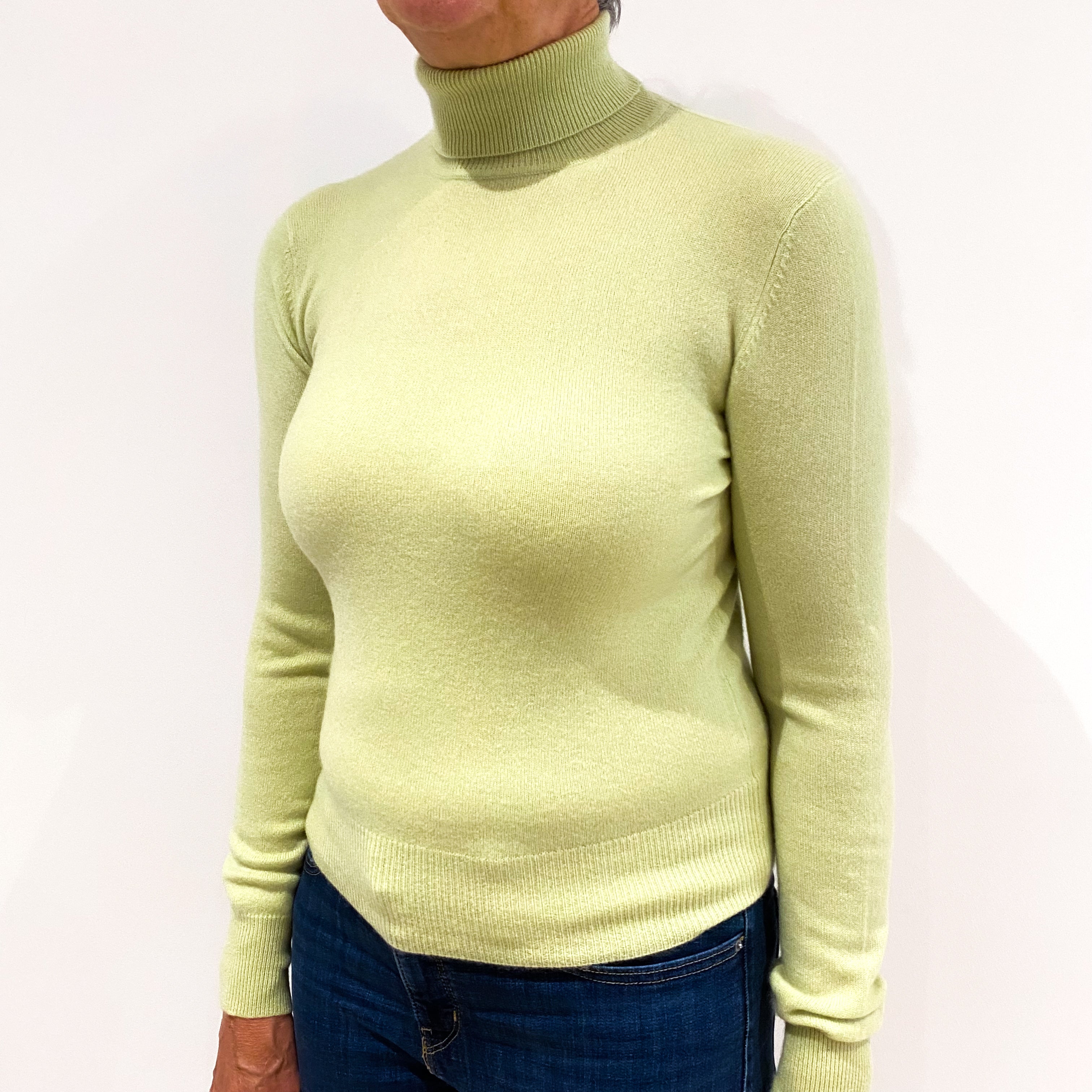 Lime Green Cashmere Polo Neck Jumper Medium