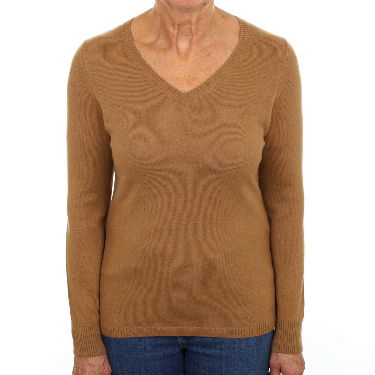 Cinnamon Brown Cashmere V Neck Jumper Medium